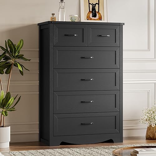 Tall 6-Drawer Dresser for Bedroom, Modern Wooden Chest of Drawers with Metal Handles, Anti-Tipping Design, Sturdy and Stable Storage Organizer for Living Room, Entryway, Home Office