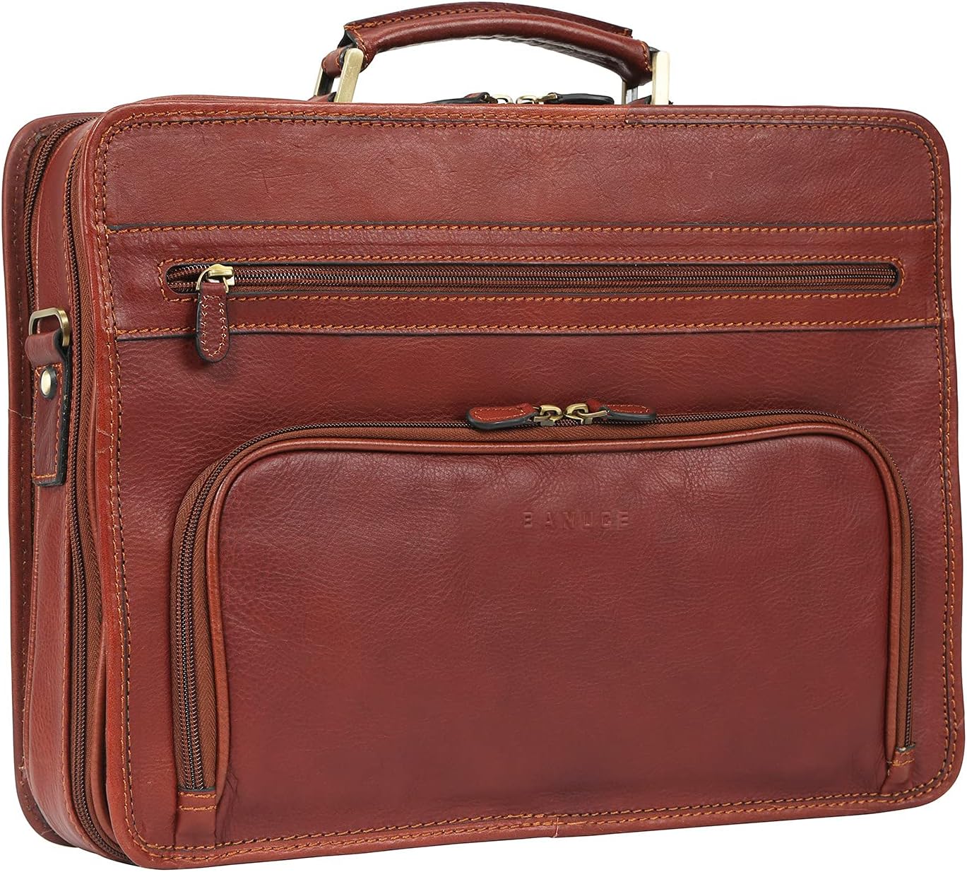Banuce Full Grains Italian Leather Briefcase for Men 14 Inch Laptop Attache Case Men's Handbags Business Bags Brown
