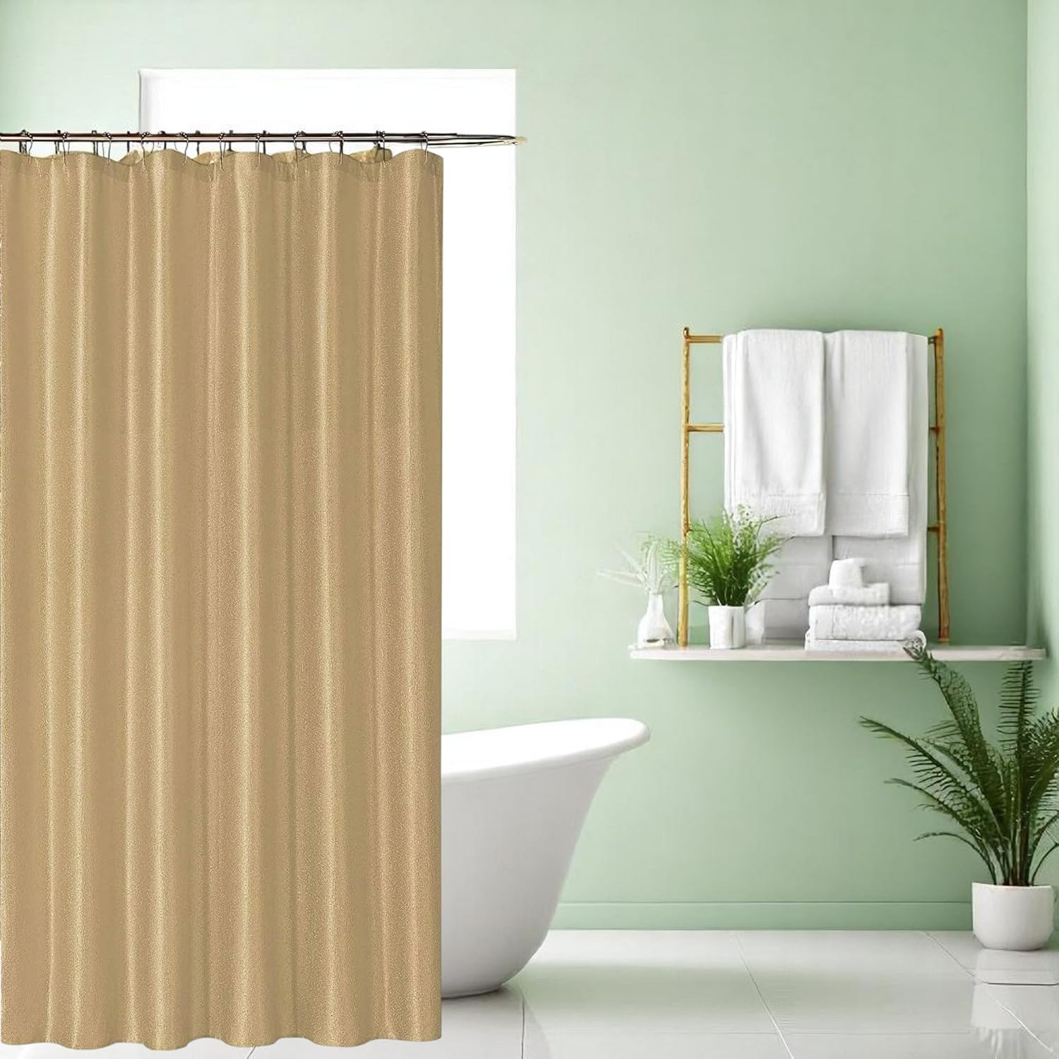 INC Luxury Fabric Shower Curtain: Shimmering Textured Jacquard Cloth (Gold)