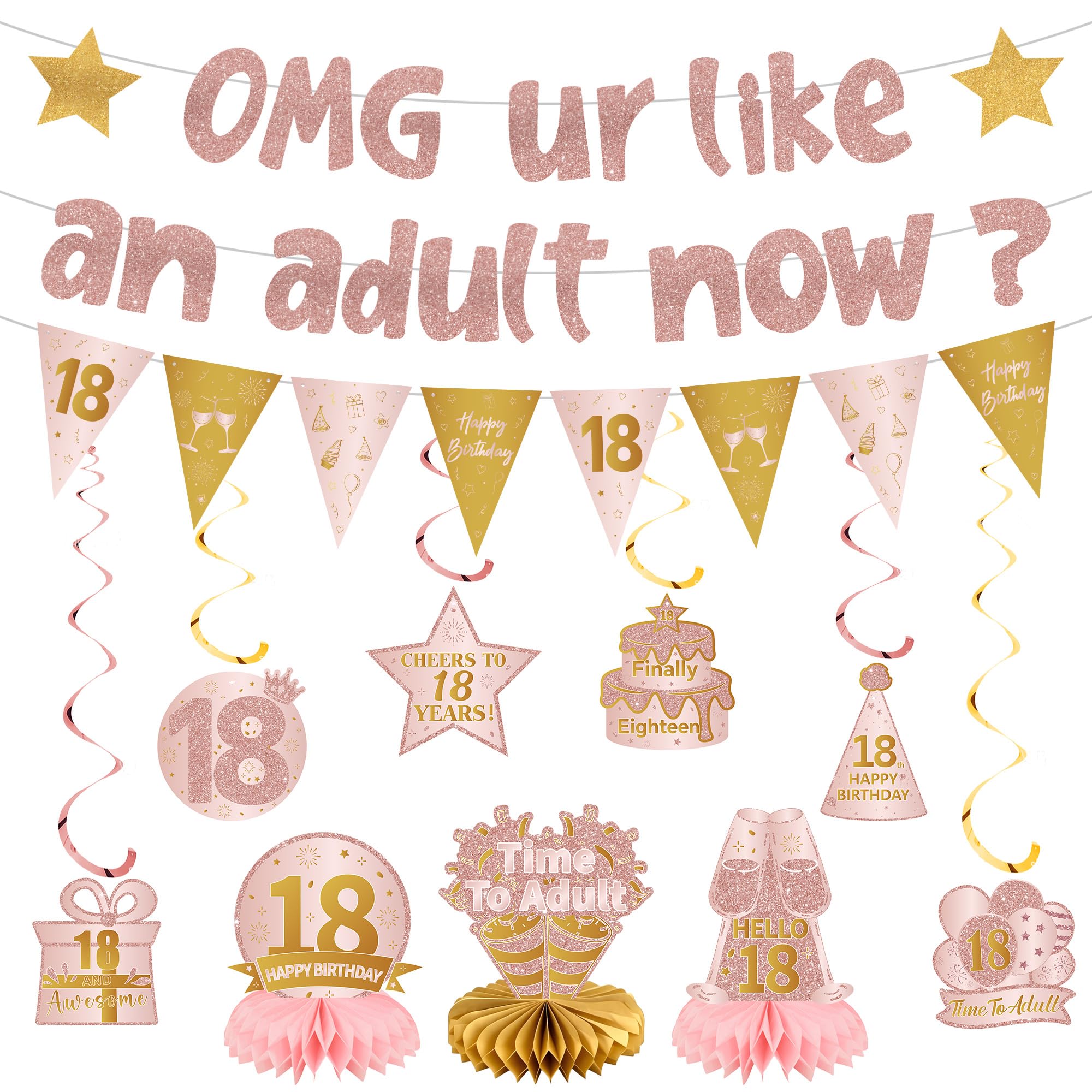 View 1 of 18th Birthday Decorations for Girls, Pre-Strung Funny Rose Gold 18th Decor