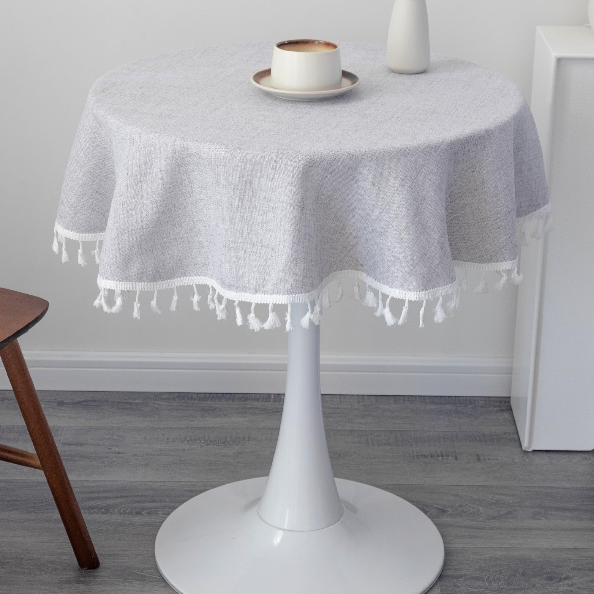 YZKITM Linen Small Round Farmhouse Tablecloth 36 Inch Light Grey