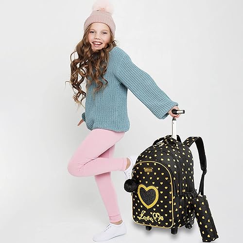 Miniatura 7 de Egchescebo Mochilas escolares para niños, mochila con ruedas para niñas, equipaje con ruedas