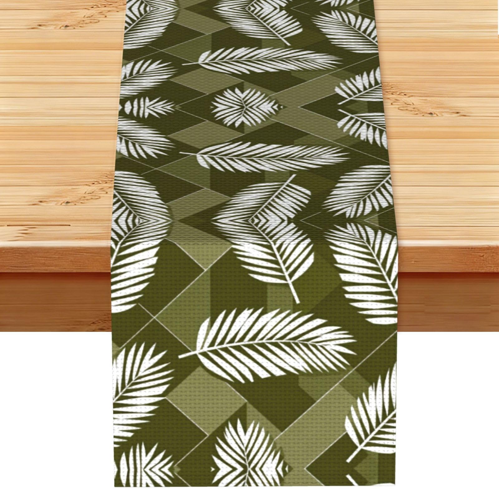 Palm Leaf Linen Look Table Runner 13x72-Wrinkle Resistant Farmhouse Style for Dining Table Decor