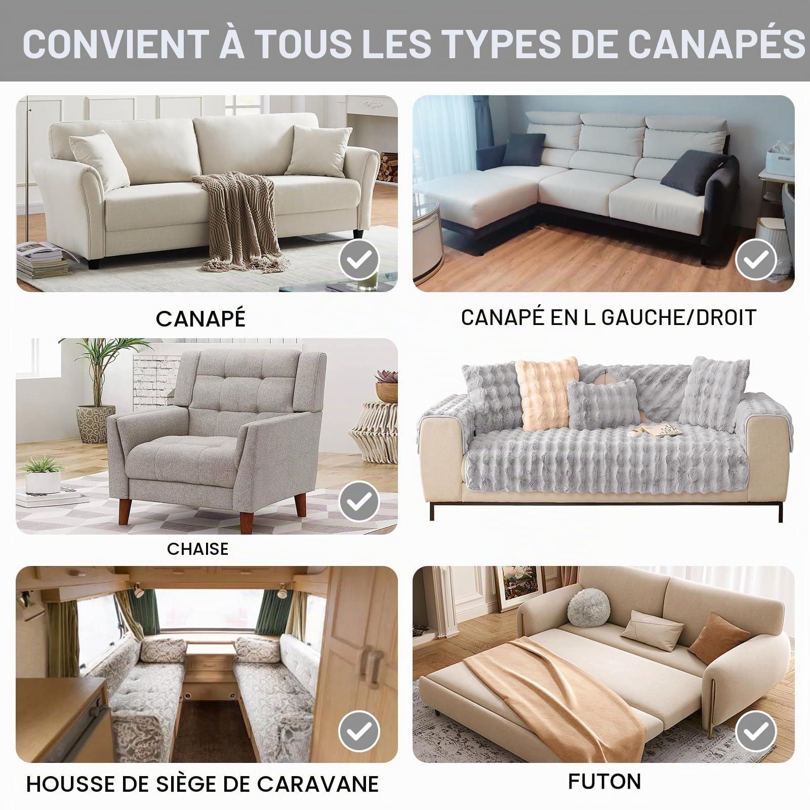 ShowyLive Housse de Canapé d'angle 4/3/2/1 Places Housses Canape Universelle pour Canapé Angle en Forme de L- Doux et Moelleux-Antidérapant (Gris Clair, 90 * 240 CM)