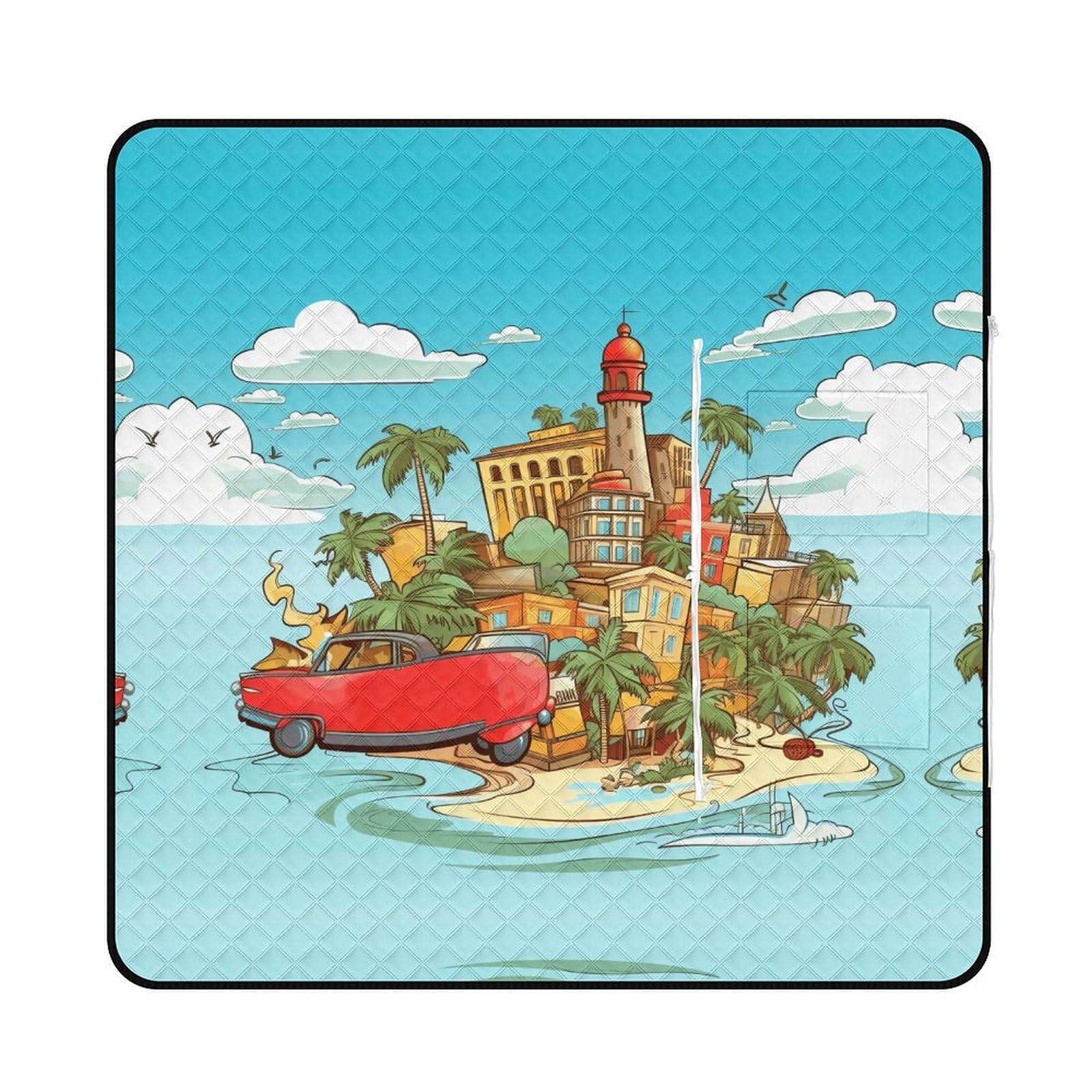 Tapis d'intérieur et couverture de plage extérieure pliable imprimé Cuba pour pique-nique nomade