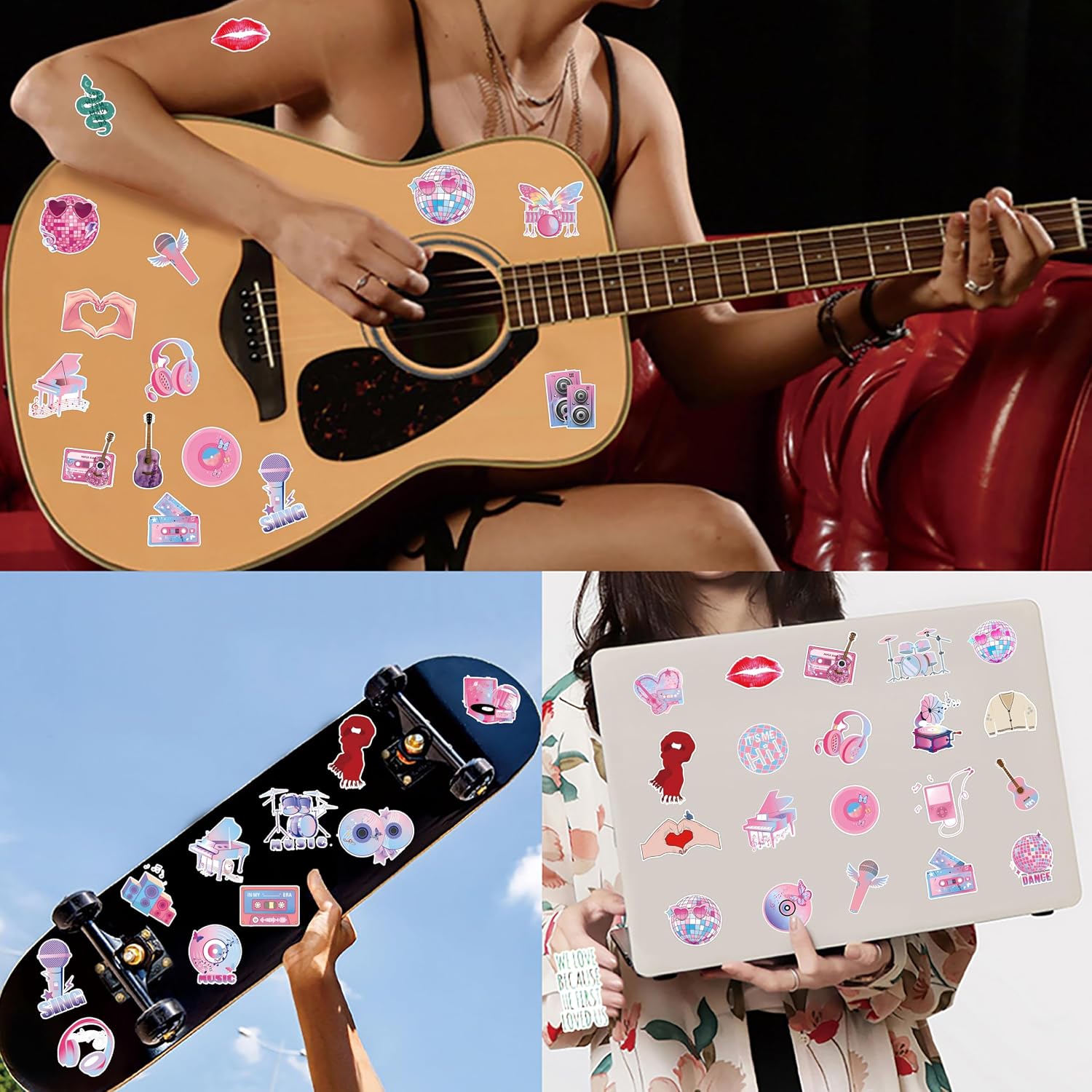 105Pcs Popular Music Stickers Fashion Singer Vinyl Stickers Decal Gifts for Lovers Party Favors Decorations Music Stickers for Kids Water Bottles Laptop Skateboard Guitars Phone image 4