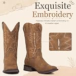 Womens Square Toe Cowboy Boots Mid Calf Western Cowgirl Boots Pull On Fashion Embroidery for Country Concert