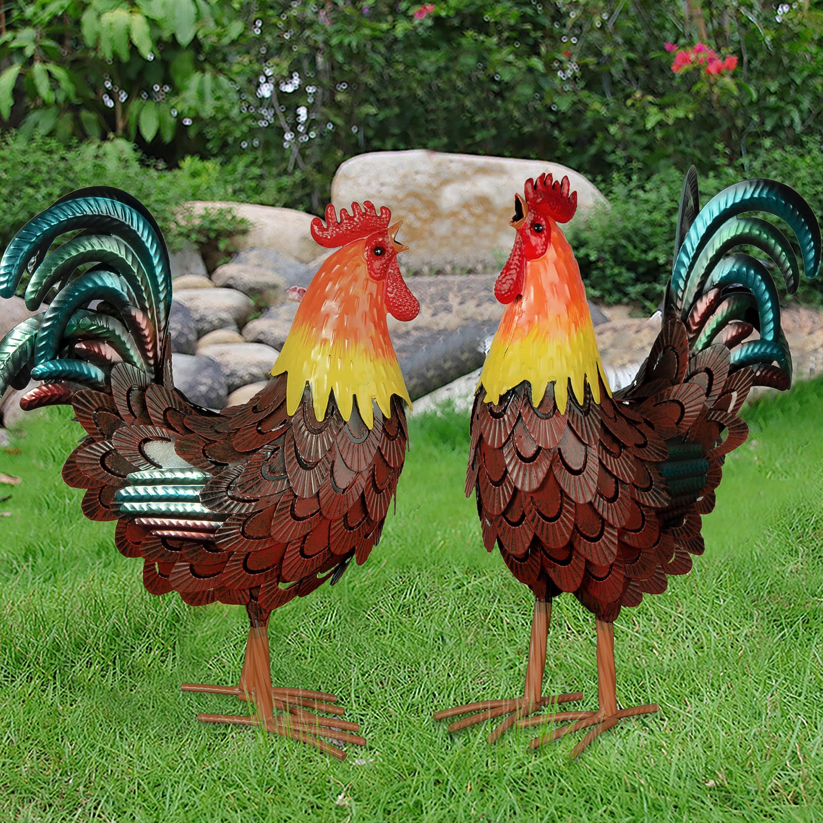 Snapklik.com : SUNREEK Metal Rooster Statues, Garden Chicken