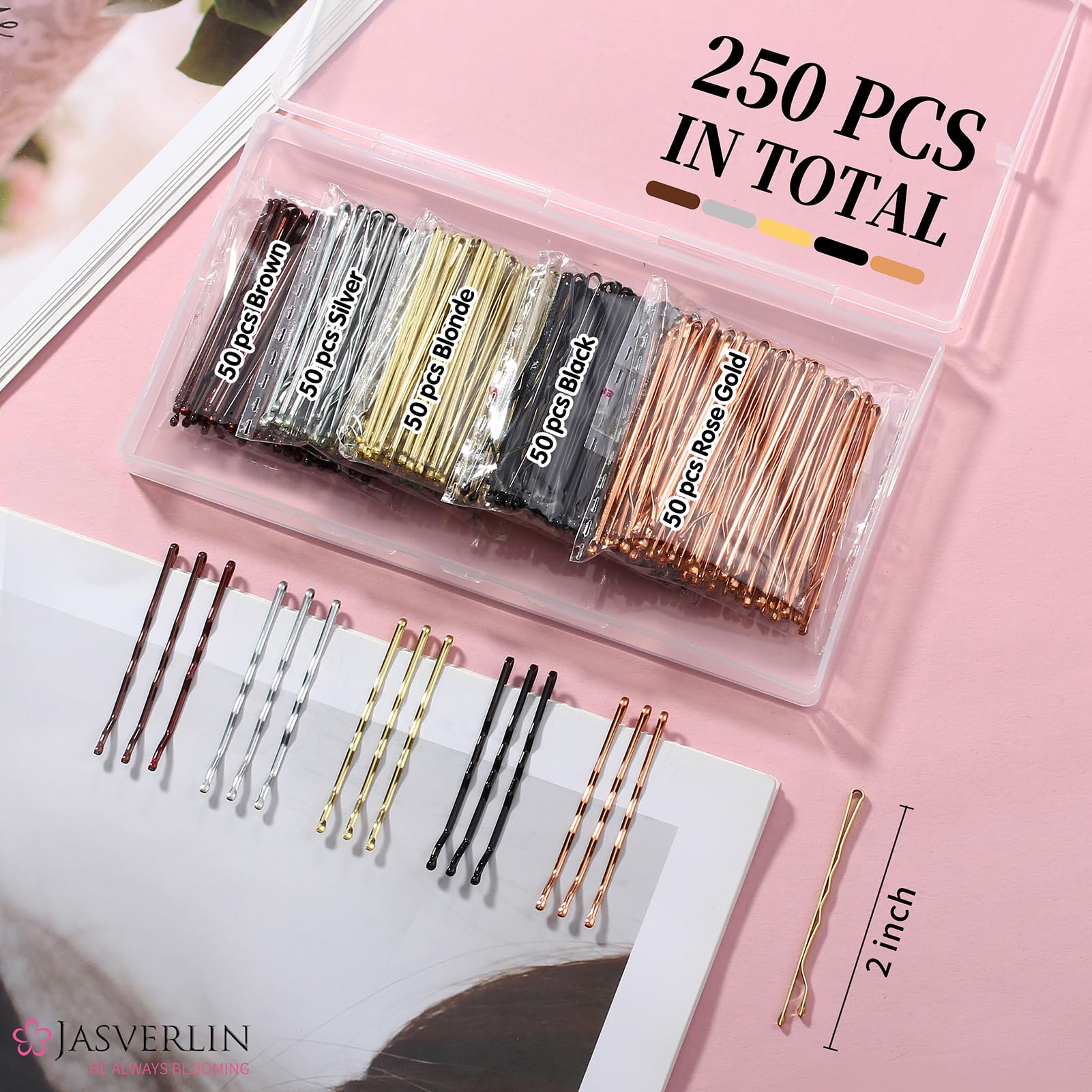 JASVERLIN 250 Pcs Bobby Pins Black Brown Blonde Silver Kit - Image 2