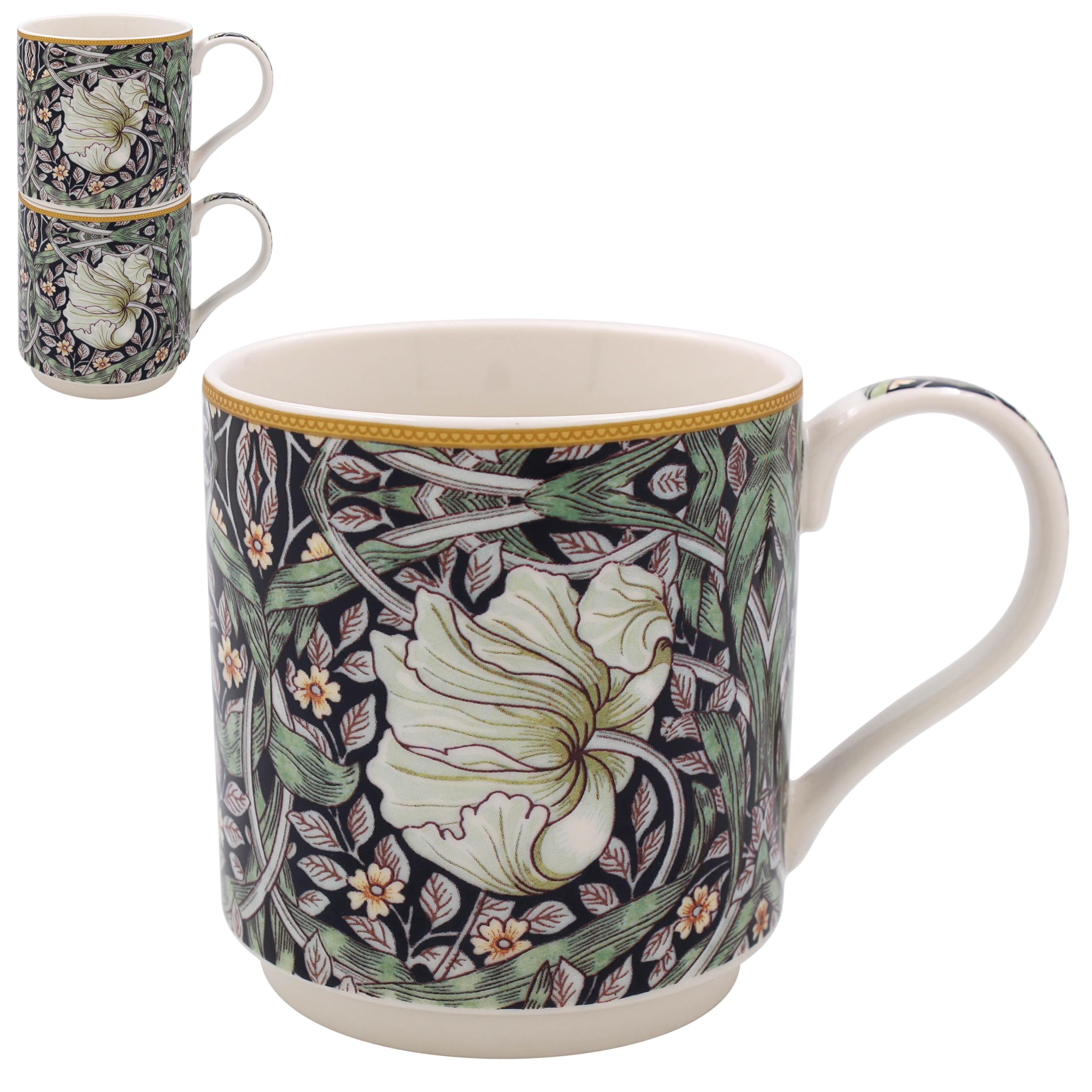 The Leonardo Collection William Morris Pimpernel Mugs Set of 2 | Stylish Tableware for Home Use | Coffee Cups for Every Occasion | Ideal Mens and Birthday Gifts