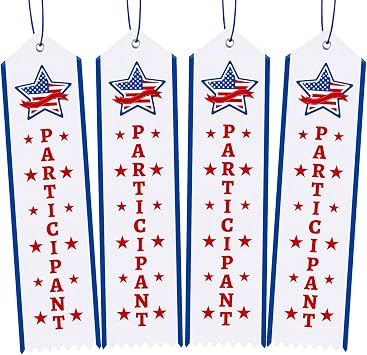 Crowye 50 Pcs Participant Award Ribbons with Card String Patriotic Red White and Blue Participation School Field Day Award Ribbons for Sports Team Competition Office Event 250th Commemorative Party
