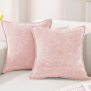 YSTELLAA Chenille Funda Cojines De para Sofa Juego De 2, 50x50, Suave Funda De Almohada Color Solido con Cremallera Invisible, Fundas De Cojines del Sofá Decorativas, Lavable, Rosa Empolvado