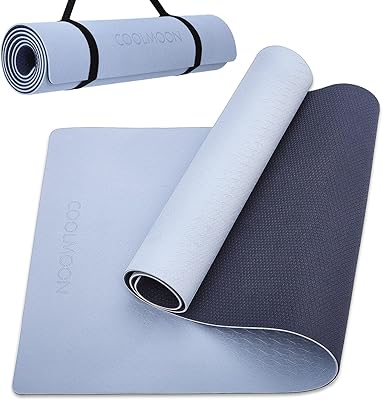 COOLMOON 1/4 Inch Extra Thick Yoga Mat Double-Sided Non Slip,Yoga Mat For Women and Men,Fitness Mats With Carrying Strap,E...