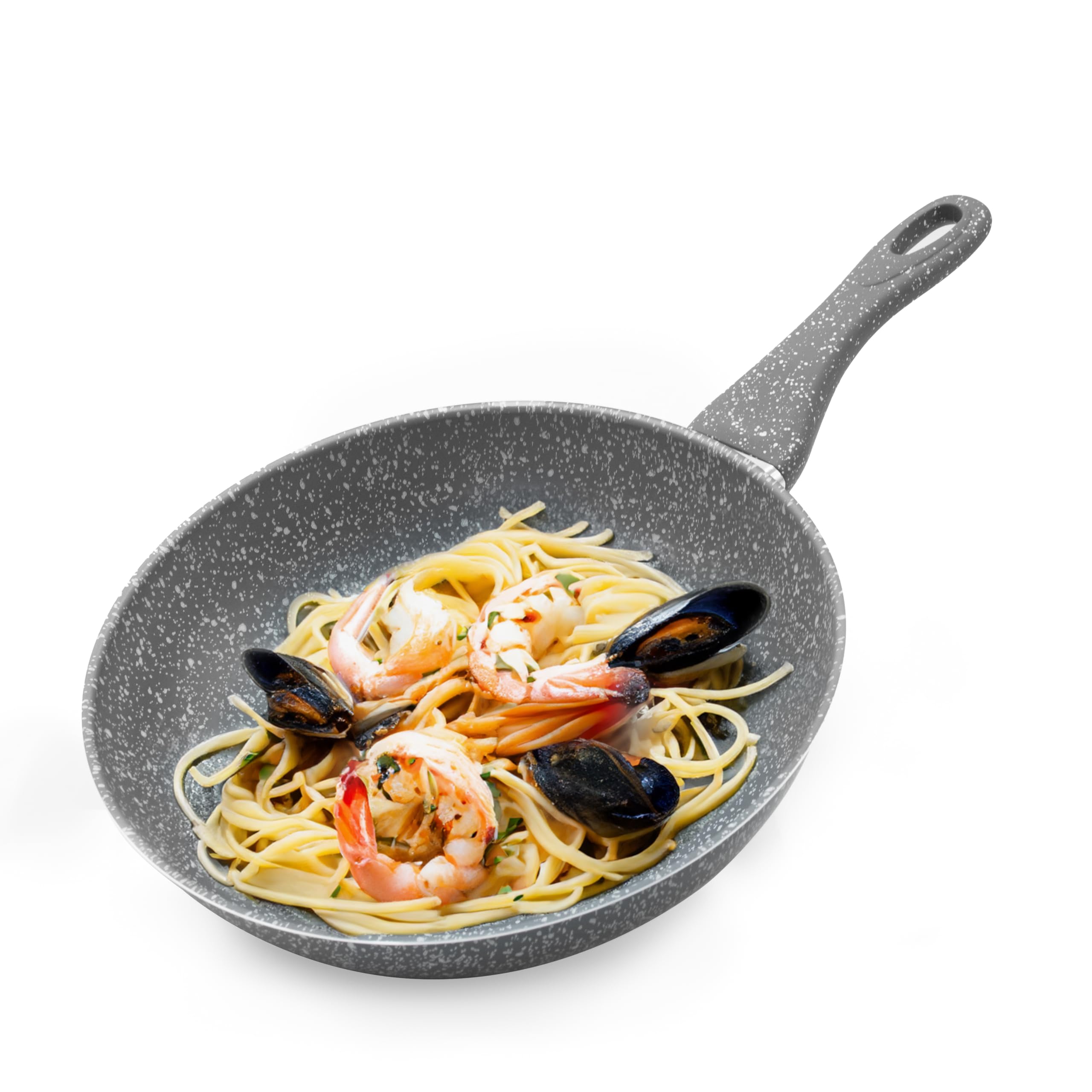 Zanetti - Pietra Rara, Padella da Wok in Alluminio Effetto Pietra, Manico Soft Touch, Diametro 28 cm, Made in Italy