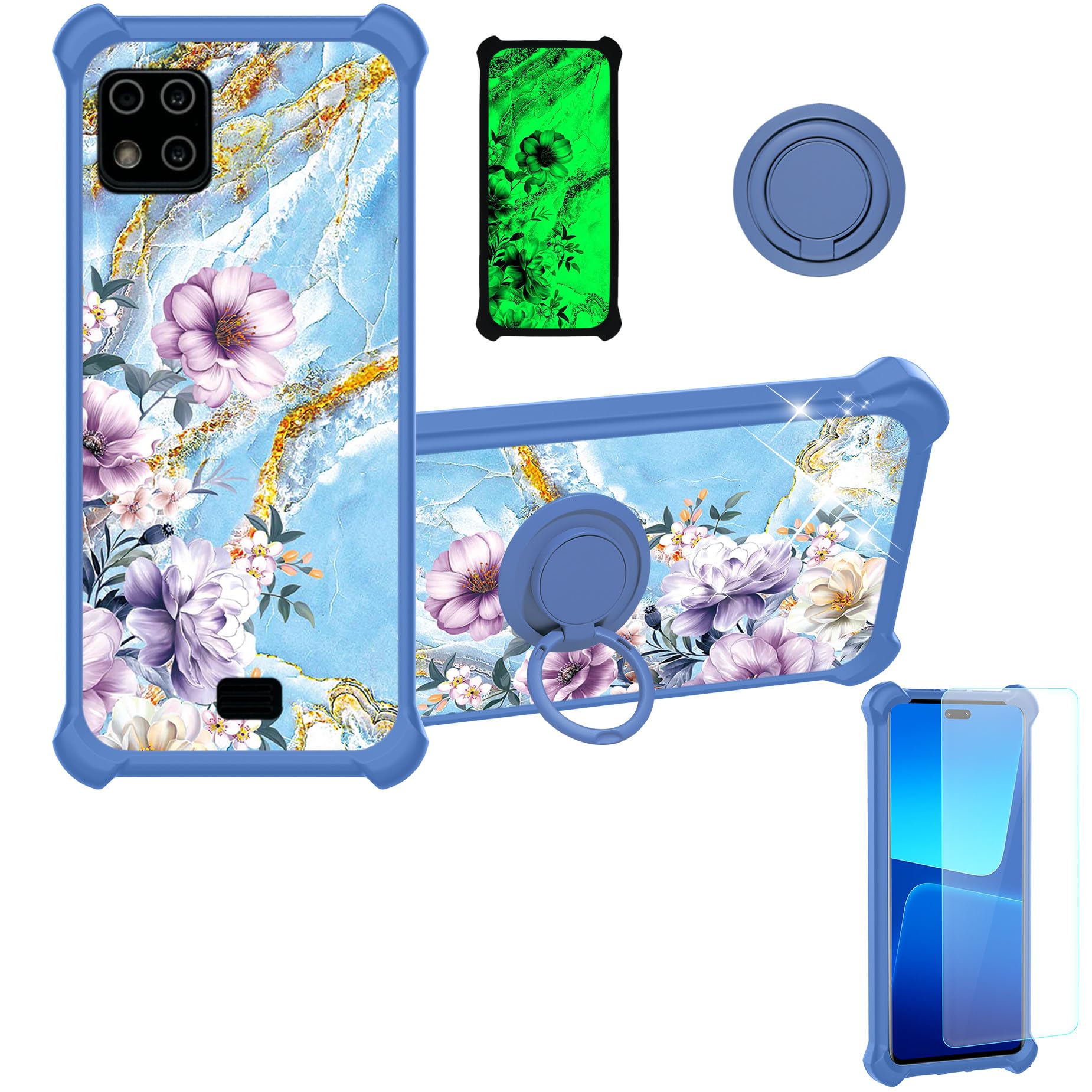 jioeuinly Case for Lush Mint L1582C Case Compatible with Lush Mint L1582C Phone Case Cover [with Tempered Glass Screen Protector][Ring Support][Gold Glitter+Luminous] JSL-SZH