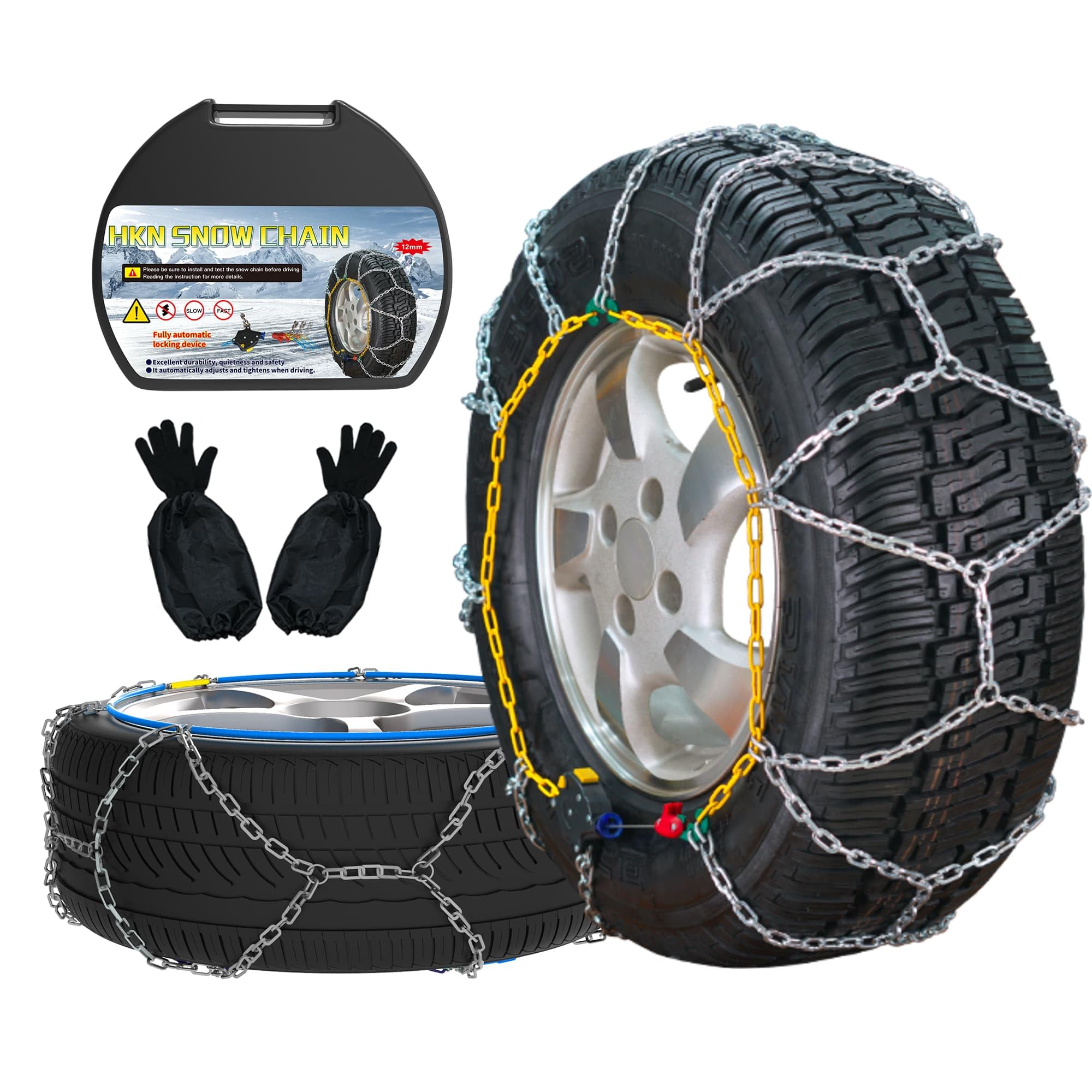 Catene da Neve Automatiche HKN 140, 2 Pezzi 12 mm, Installazione Rapida, Universale per Auto Pick-up SUV