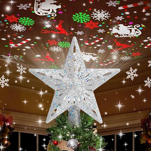 Kesfitt Christmas Tree Topper Lighted with 6 Projection Modes