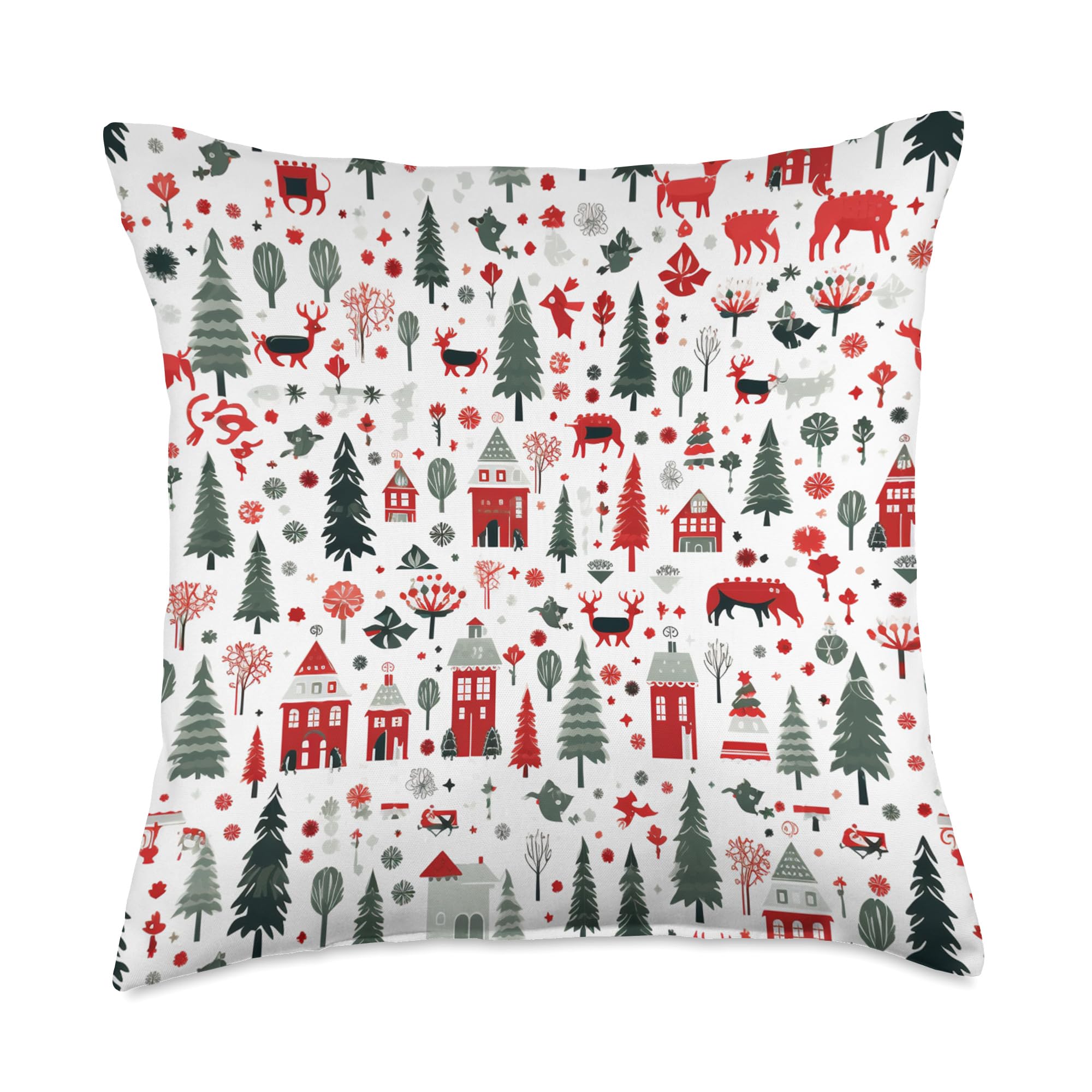 Cute Red & Green Boho Style Christmas Pattern Throw Pillow, 18x18, Multicolor