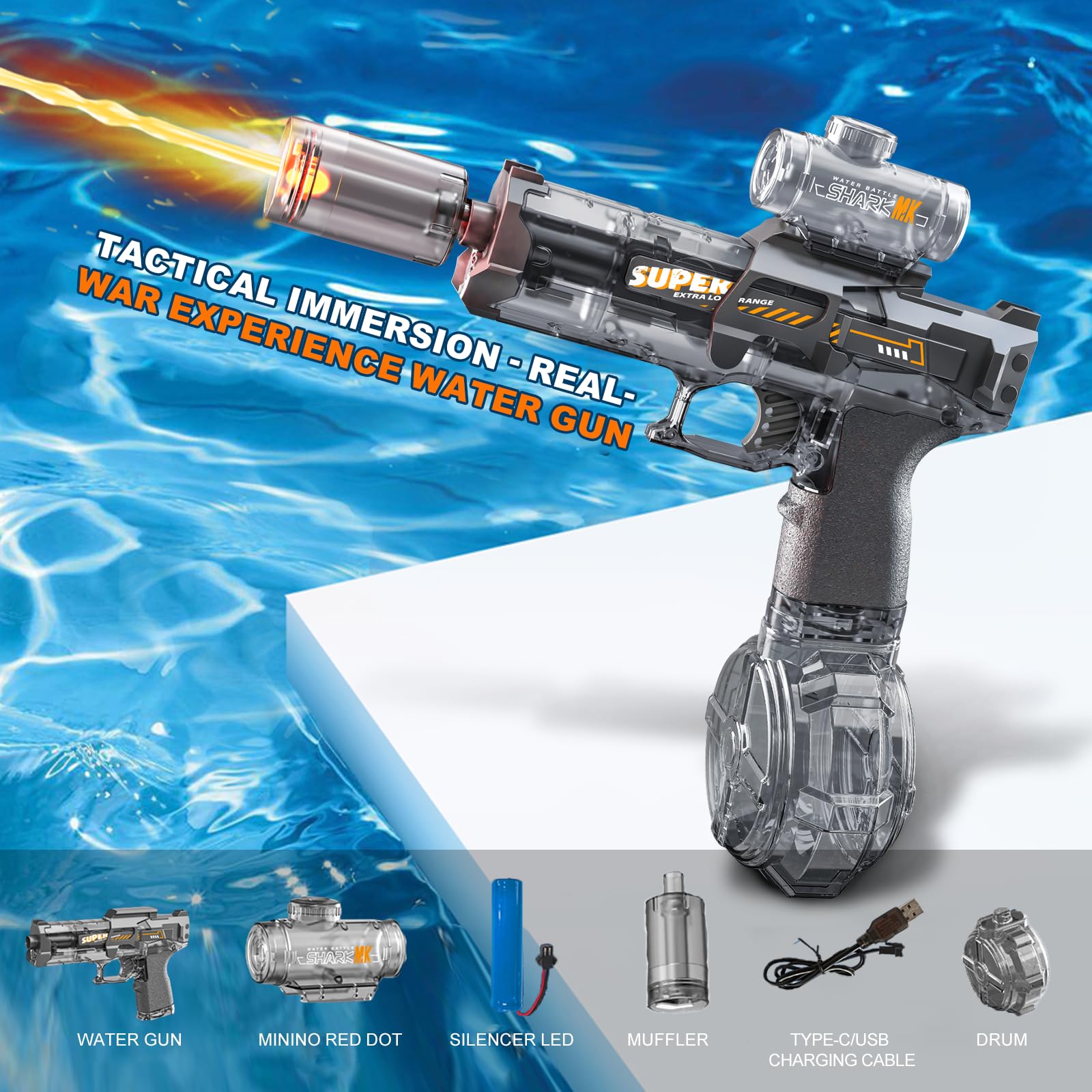 Electric Water Gun for Adults Kids Automatic Squirt Watergun Pistol with Led Lights, Summer Outdoor Pool Beach Party Toys, Black - Image 4