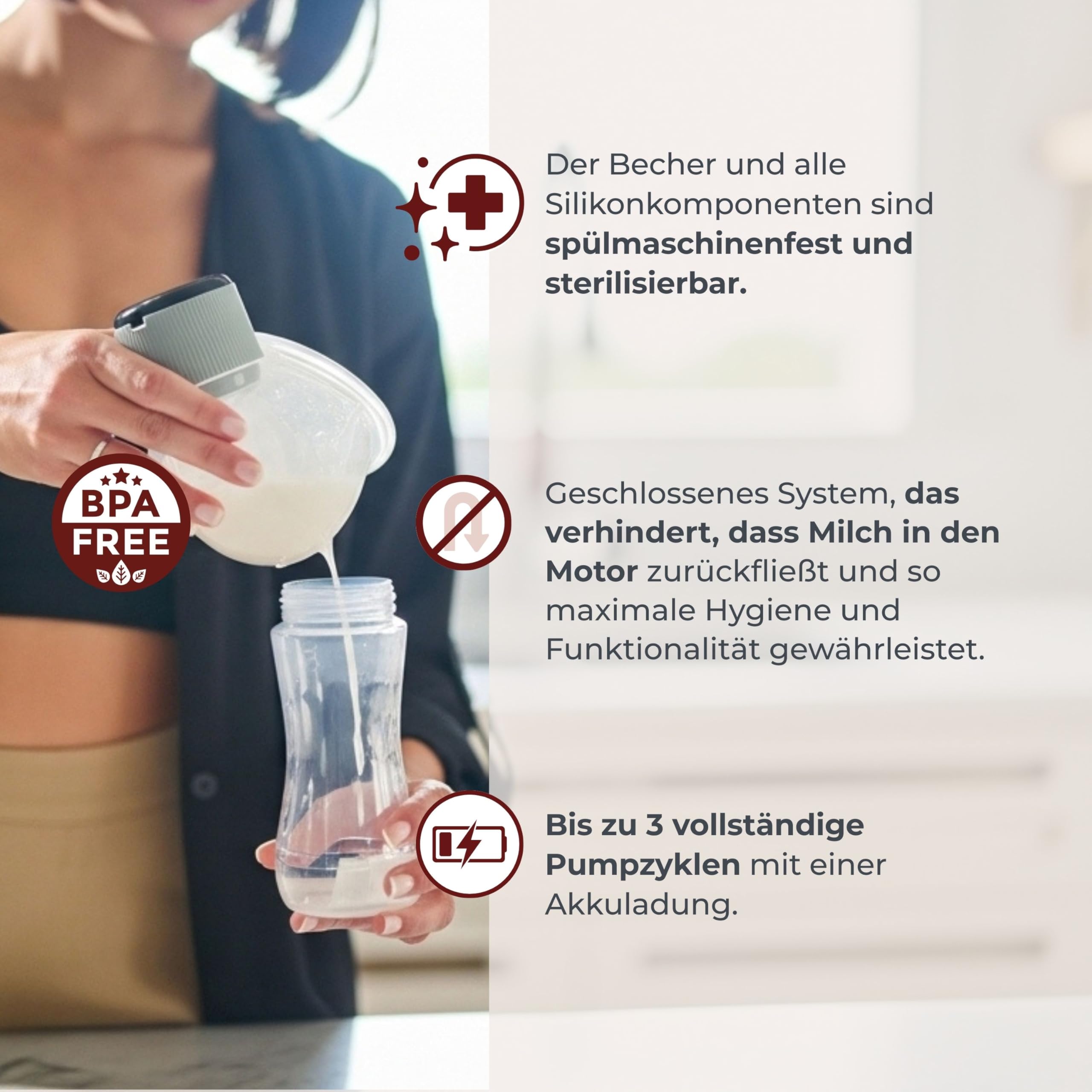 Nuvita 1260W Tragbare elektrische Milchpumpe, 3 Stufen – tragbar mit wiederaufladbarem USB-C-Akku, Anti-Stasis-Funktion, ideal für flache/eingezogene Brustwarzen, 24-mm-Silikon-Brustglocke