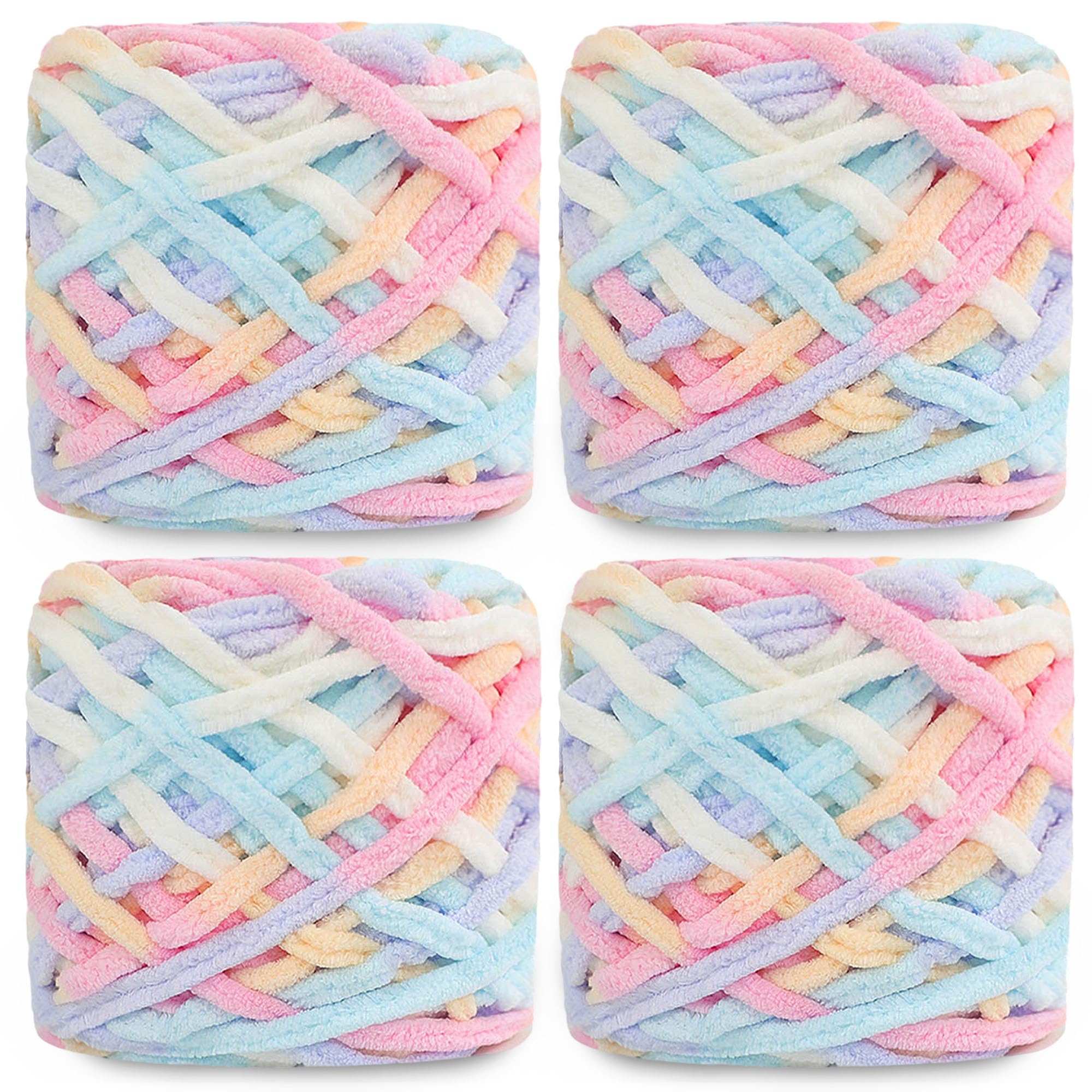 Yarnger Chunky Chenille Yarn 4 x 100g, Soft Yarn for Crochet & Knitting