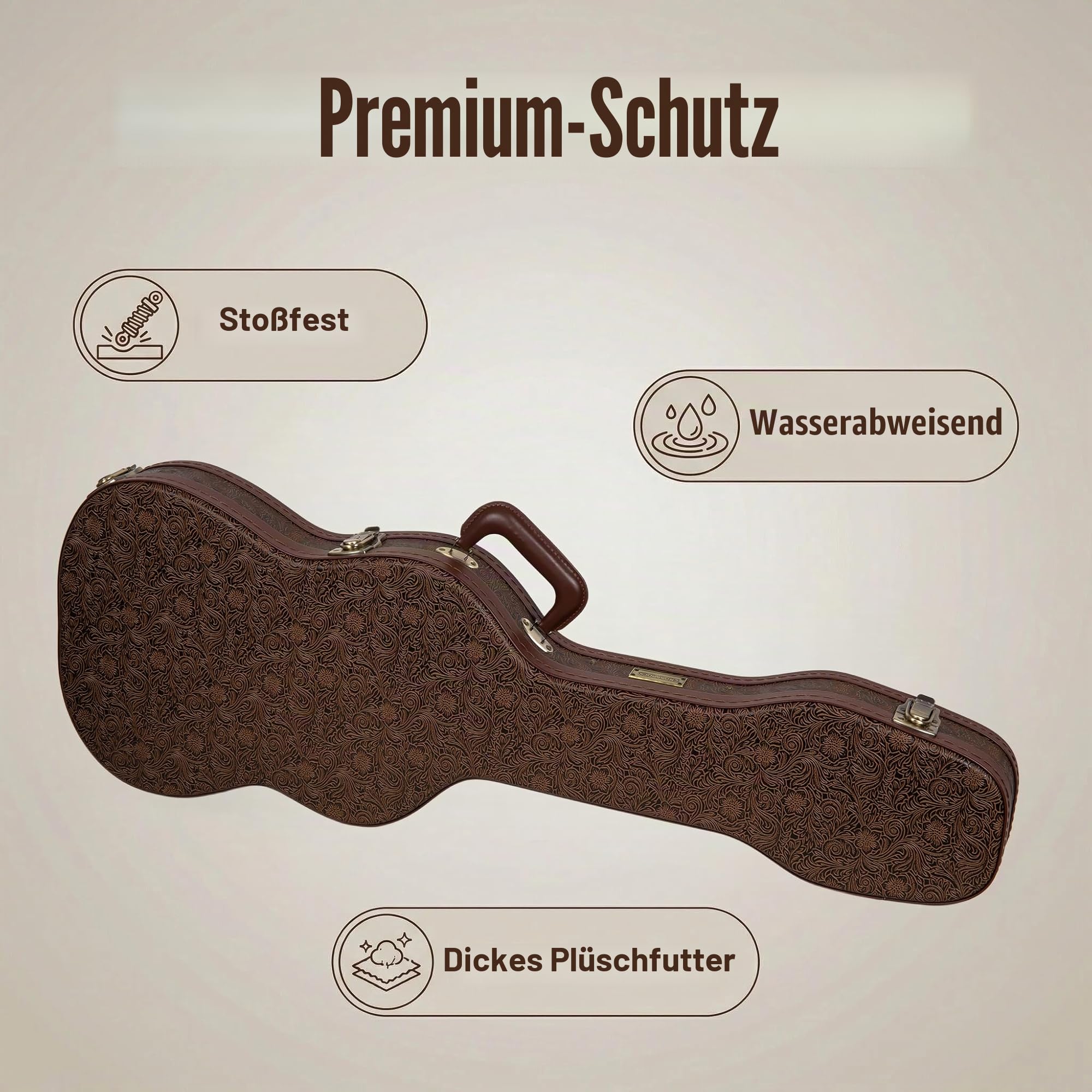 Crossrock Konturierter Koffer für E-Gitarren aus Holz für Fender Stratocaster und Telecaster, Blütenbraunes Finish, burgunderroter Samt-Innenraum, Schloss – Designer-Serie (CRW530STBQ)