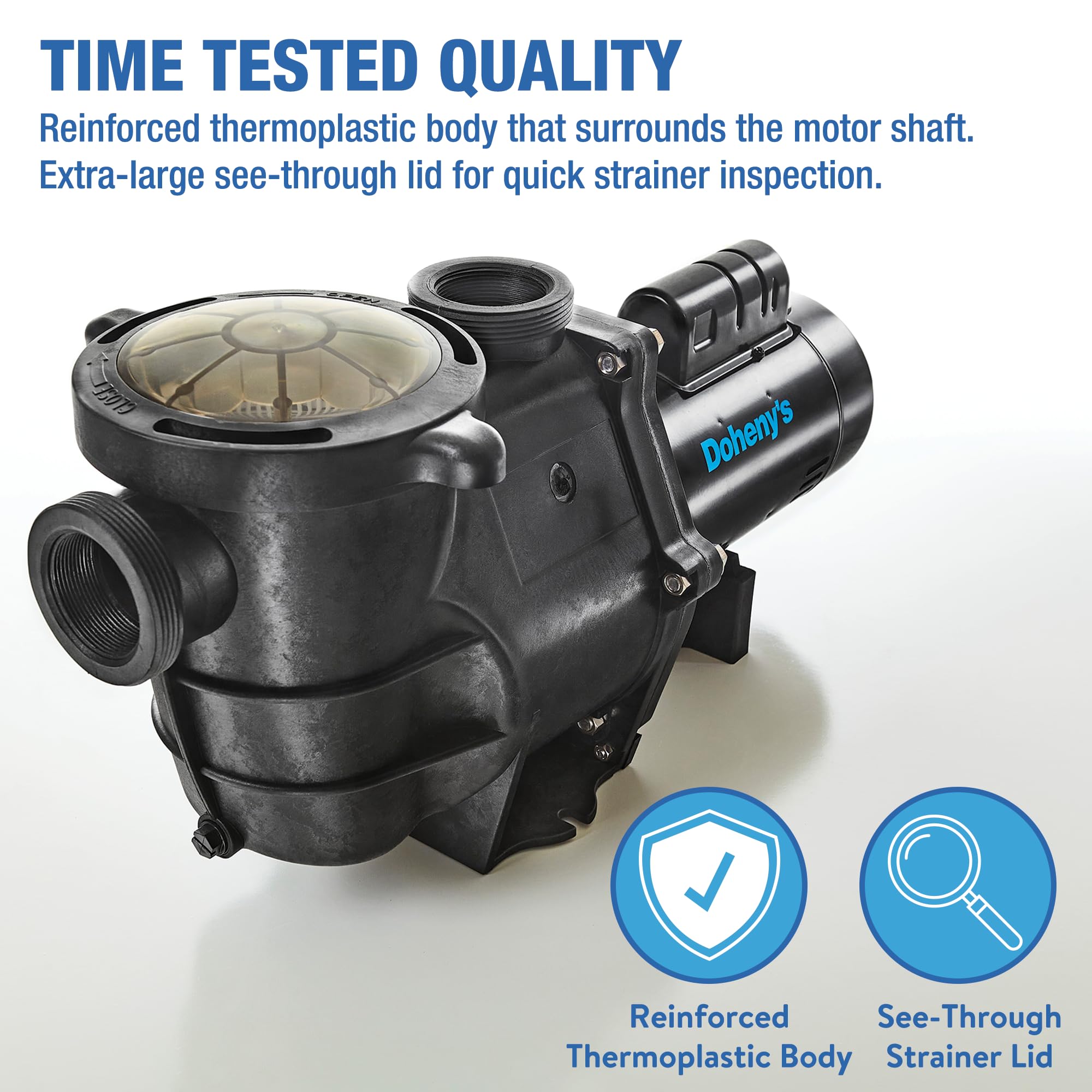 Doheny's Inground - Pompa professionale per piscina, 1,5 CV, 115 V/230 V, 97 GPM, autoadescante, resistente, silenziosa, ad alta efficienza, albero in acciaio inox, termoplastica rinforzata