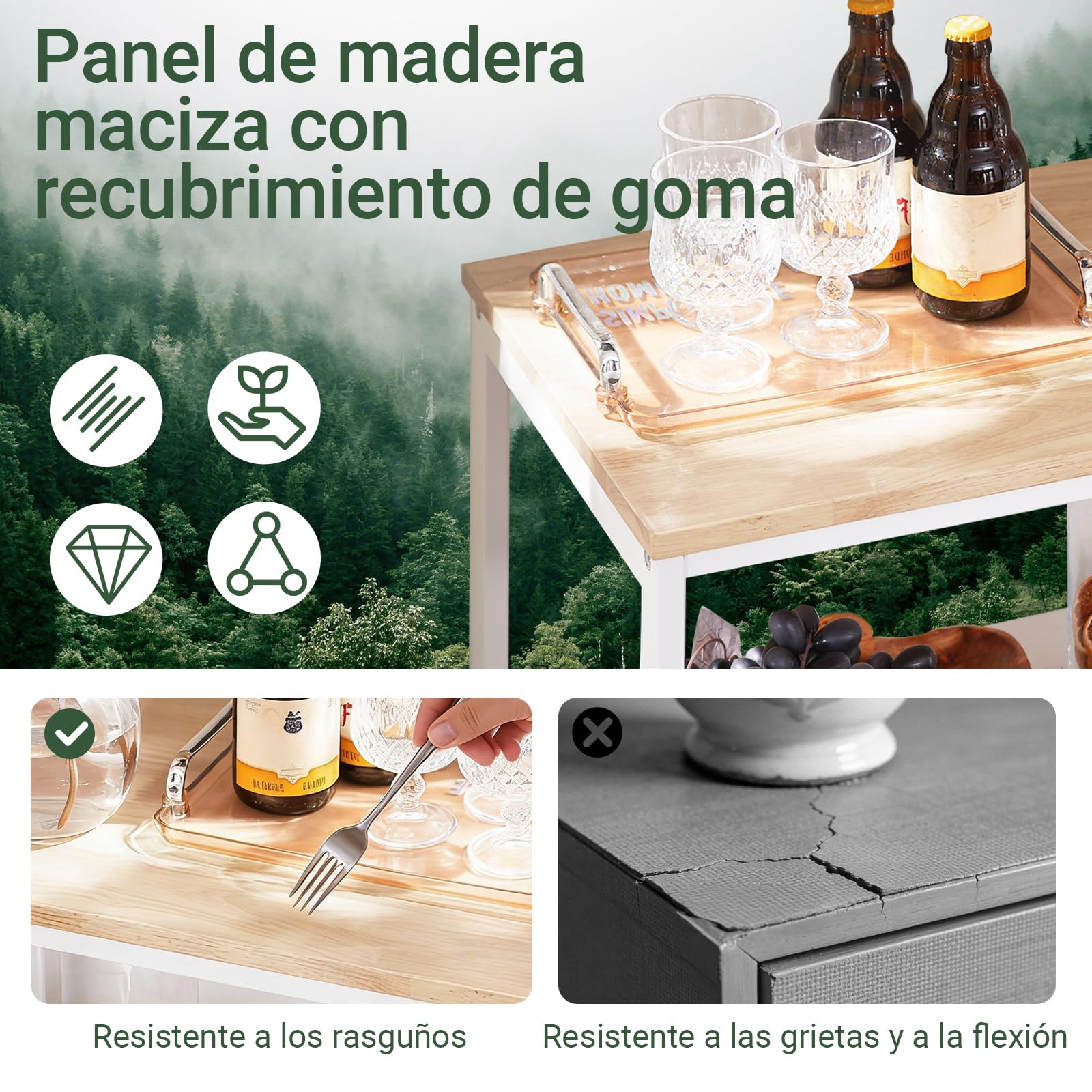 SoBuy Carrito Auxiliar con Ruedas para Espacios Pequeños, Mueble Auxiliar de Cocina con Cajones, Isla de Cocina con Ruedas, Carrito de Cocina con 3 Estantes Estilo Moderno Blanco 53x37x89 cm FKW111-WN