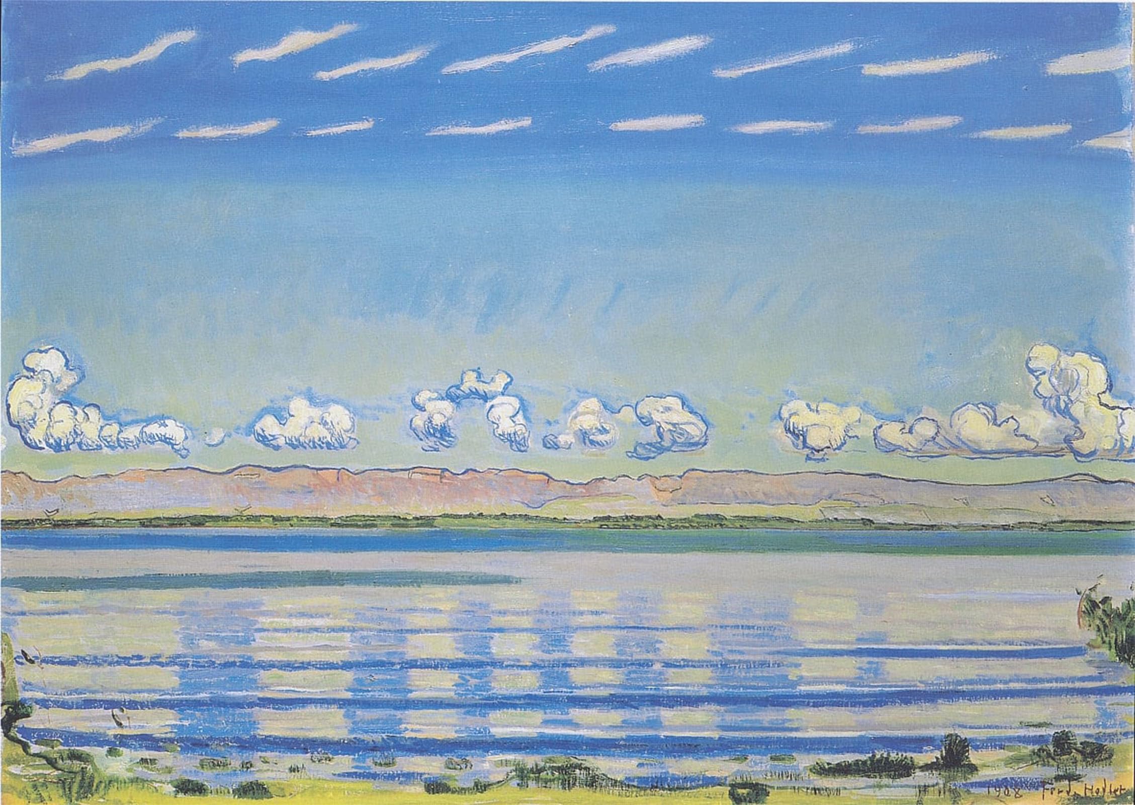 SERENDIPITP Vintage Wall Art Canvas Nordic Poster Canvas Print Picture Rhythmic Landscape on Lake Geneva by Ferdinand Hodler Wall Art Poster for Home Decor 60x90cm