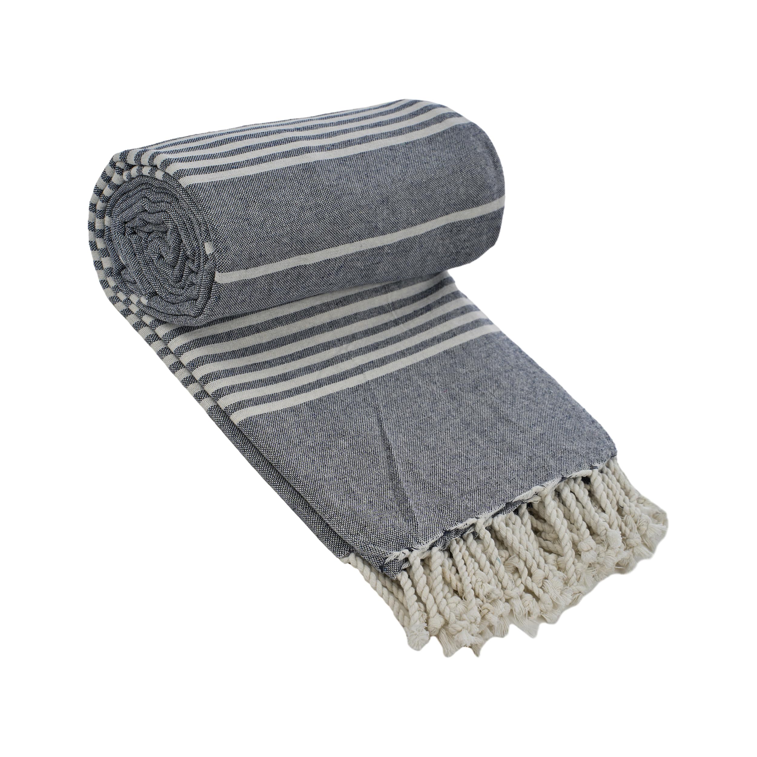 Etrexonline Fouta Playa Grande, Pareo Premium Toalla Playa 65% Algodón 35% Poliéster 210x240 cm - Negro