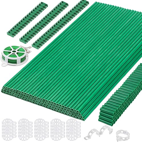 Cludoo Juego de 351 estacas de jardín con 120 juegos de estacas de fibra de vidrio, soportes y accesorios, estacas de tomate para verduras, tomate,
