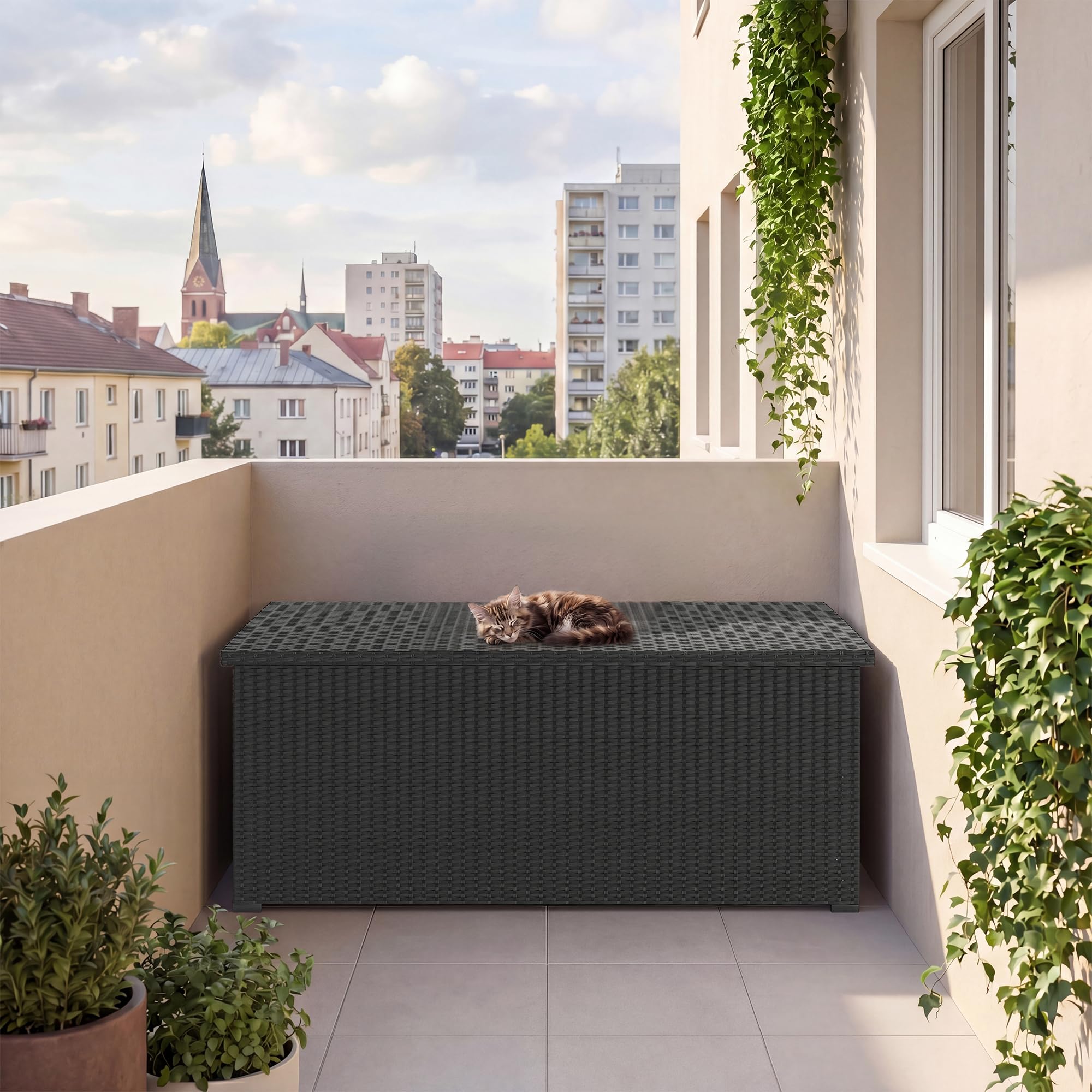 UDPATIO Gartenbox Wasserdicht 870L, Aufbewahrungsbox Garten XXXL, Auflagenbox Wetterfest, Kissenbox Outdoor mit Deckel, Gasdruckfedern | Schwarz