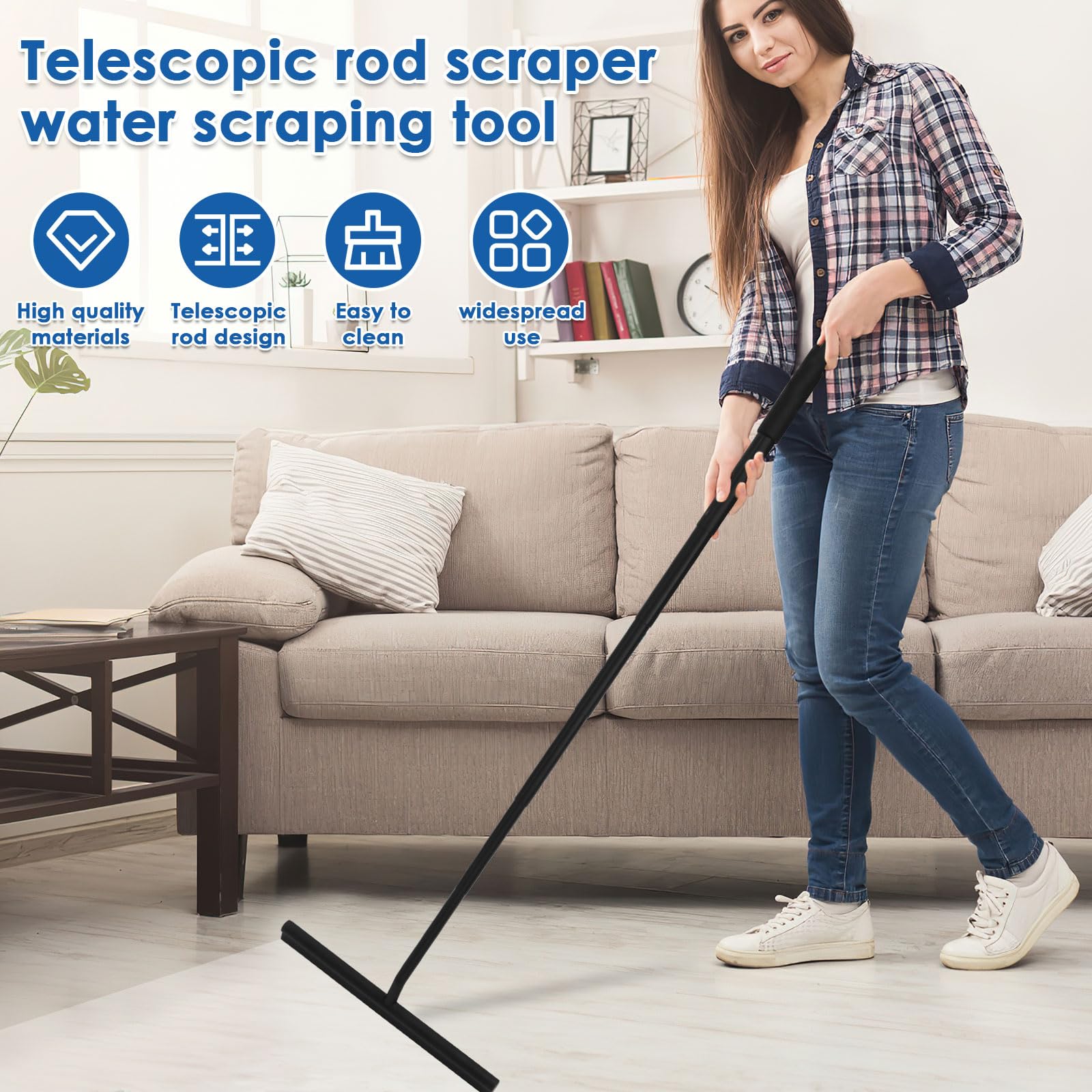 Raschietto per doccia con supporto a ventosa 23-97 cm liberamente estensibile raschietto per doccia con gancio in silicone acciaio inossidabile nero di alta qualità per pavimento casa