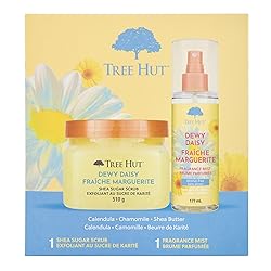 Tree Hut Dewy Daisy Gift Set | Exfoliating Body Scrub & Hydrating Body Spray | Long-lasting Scent | Skin Care Bundle | Vegan | 18 & 6 Fl oz.