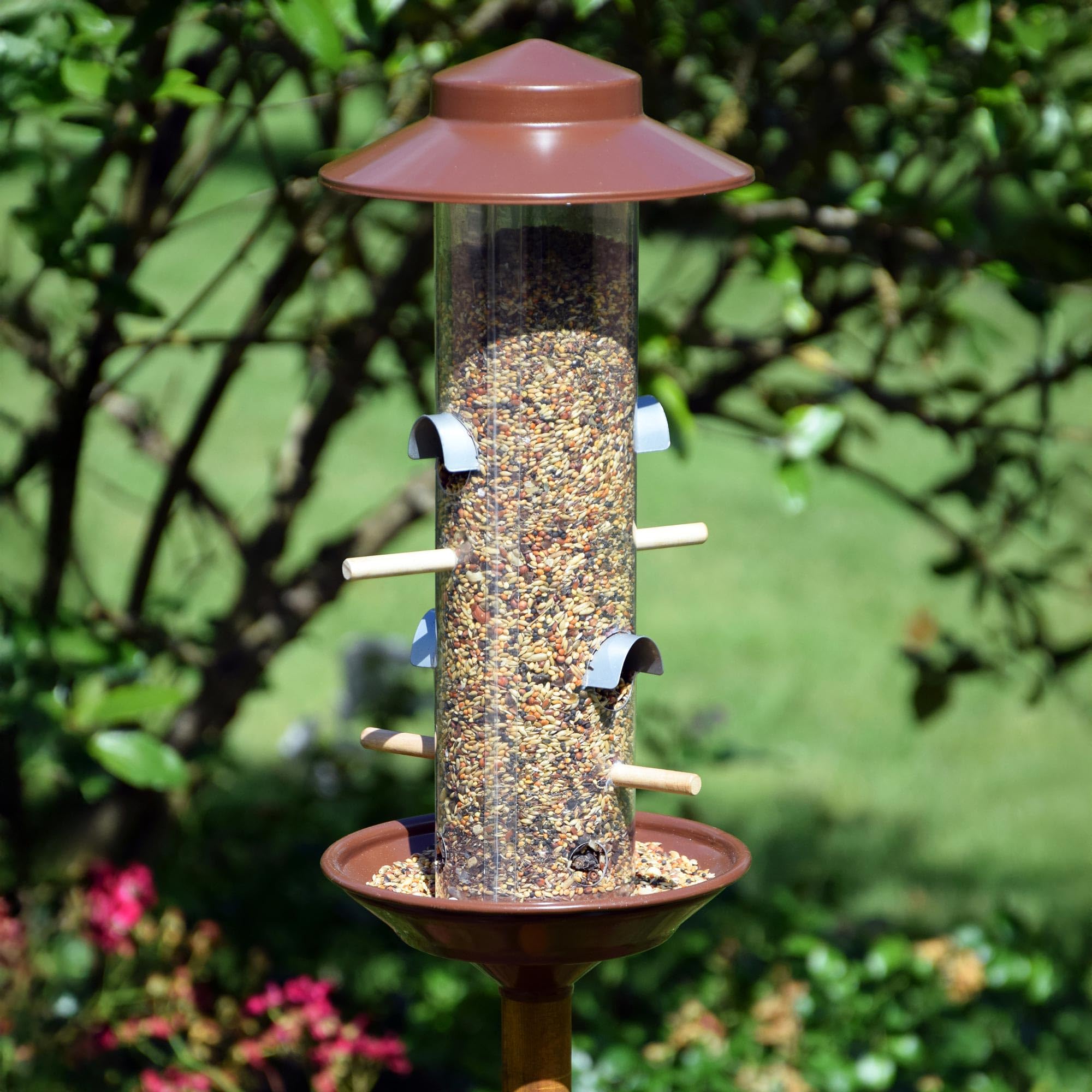 Luxus-Vogelhaus 28810 Copper-Look Feed Colonna con Supporto in Legno, 33 cm