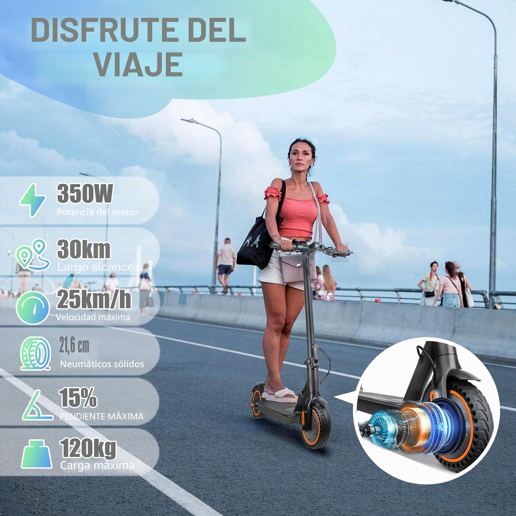 Patinete eléctrico Adulto, Velocidad 25 km/h, autonomía 30 km, neumáticos llenos de 8,5 Pulgadas, Patinete eléctrico Plegable con Motor de 250 W, Doble frenado y Control vía App y Pantalla LED
