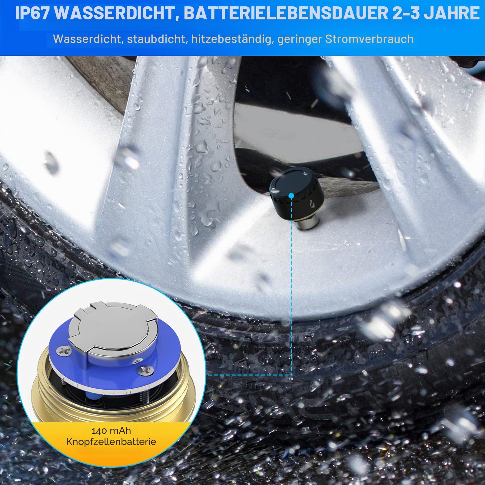 aqxreight ReifendrucküBerwachung, TPMS-ReifendrucküBerwachungssystem 4 Externe Sensoren Echtzeitanzeige Temperaturdruck 0 Bis 100 PSI FüR Pkw-WohnmobilanhäNger