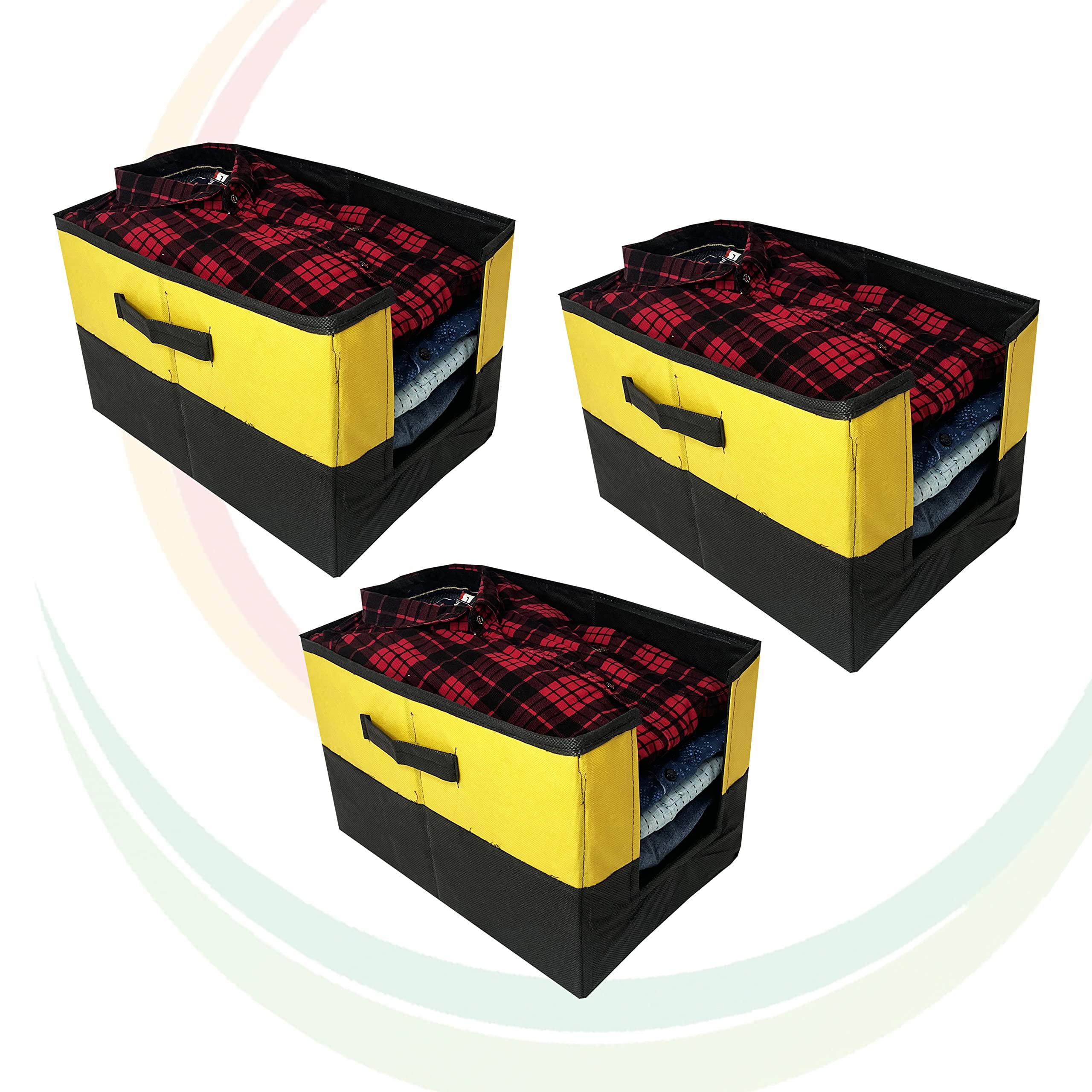 GR Art&Craft "Organize Your Space Non Woven Shirt Stacker/Shirt Organizer Wardrobe Organizer-3 piece (Yellow Black Design 2)