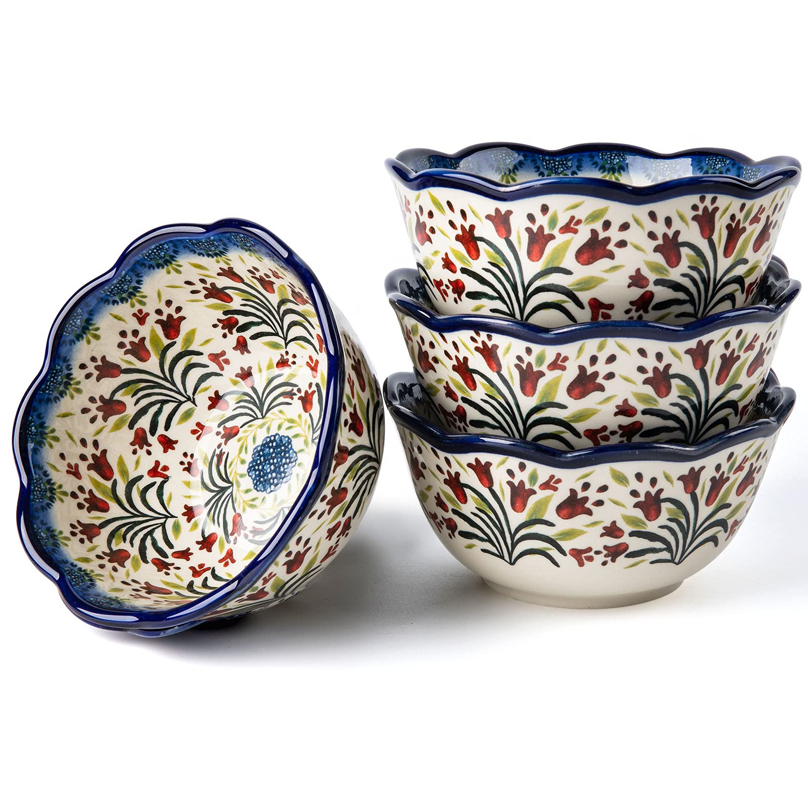 Müslischalen aus Keramik, 15.2 cm, Servierschüsseln, 4 Stück, ideal als Müslischalen, Suppen, Snacks, Reis- und Salatschüsseln, 590 ml, Vintageblau (die Tulpe)