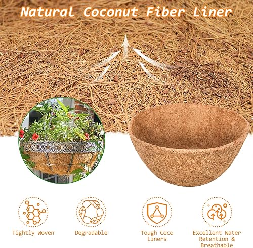 Miniatura 3 de Riare Paquete de 6 forros redondos de coco de 10 pulgadas de repuesto, 100% fibra de coco natural para cestas colgantes, macetas de flores de