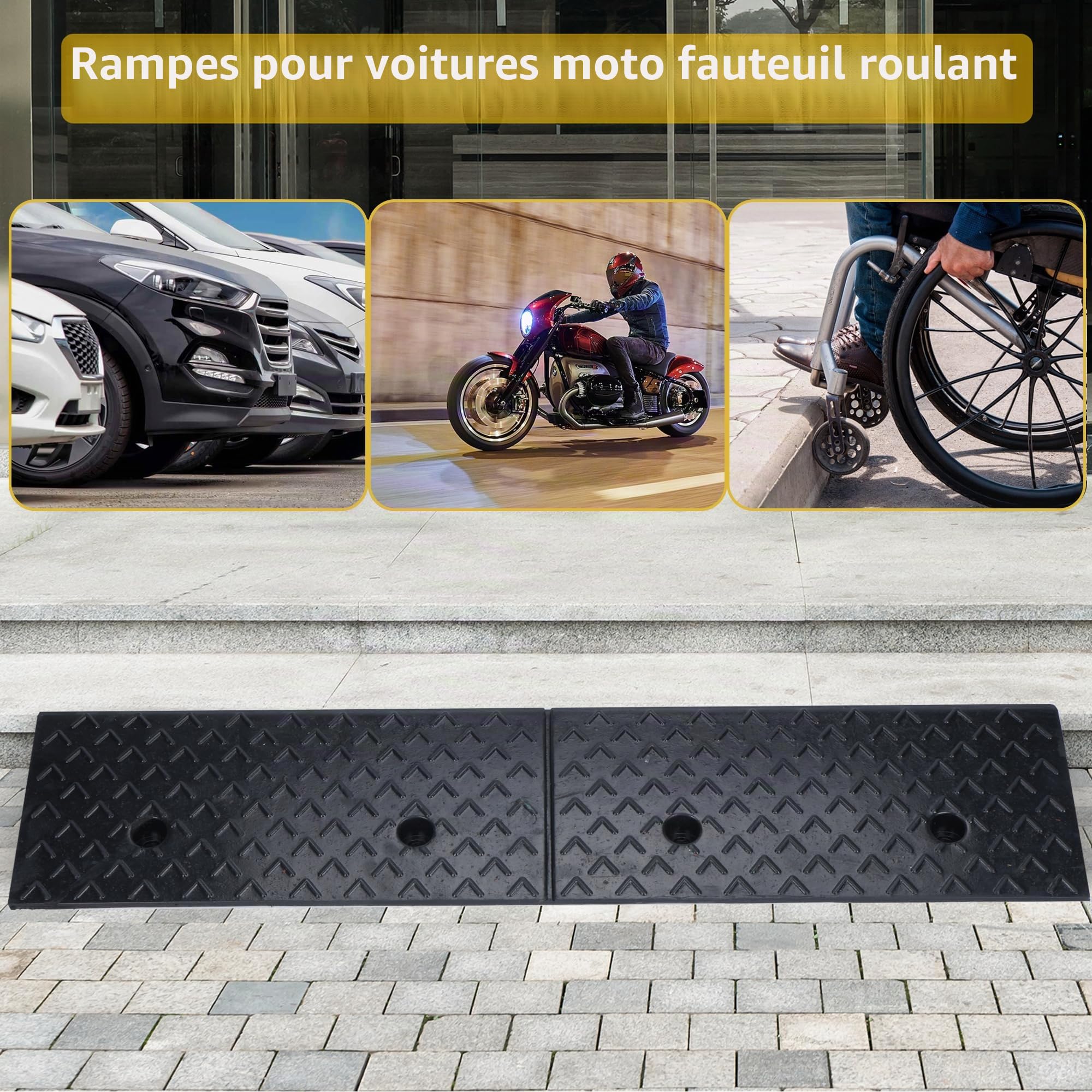Rampe de trottoir en caoutchouc - 5 cm de haut - Noir - 100 x 25 x 5 cm