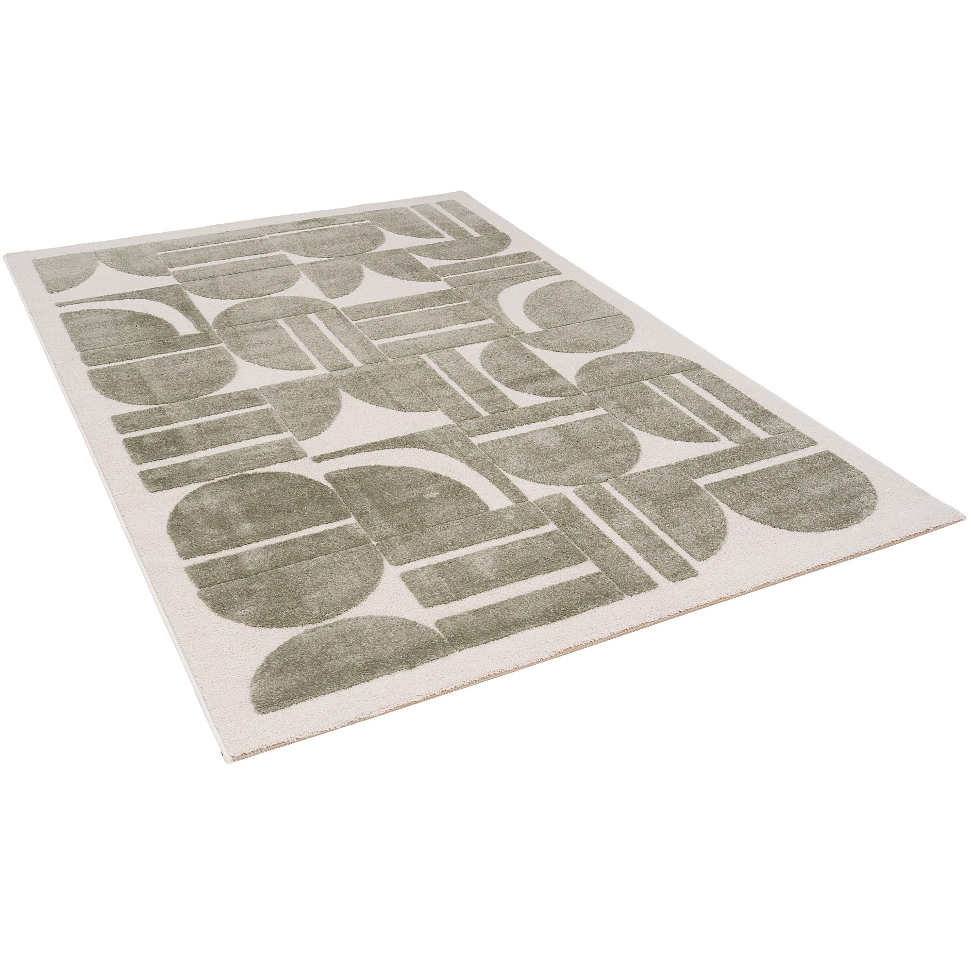 Pergamon Designer Hochflor Teppich Nosy Grün Creme – weicher Shaggy Teppich mit modernem geometrischem Muster für Wohnzimmer & Schlafzimmer