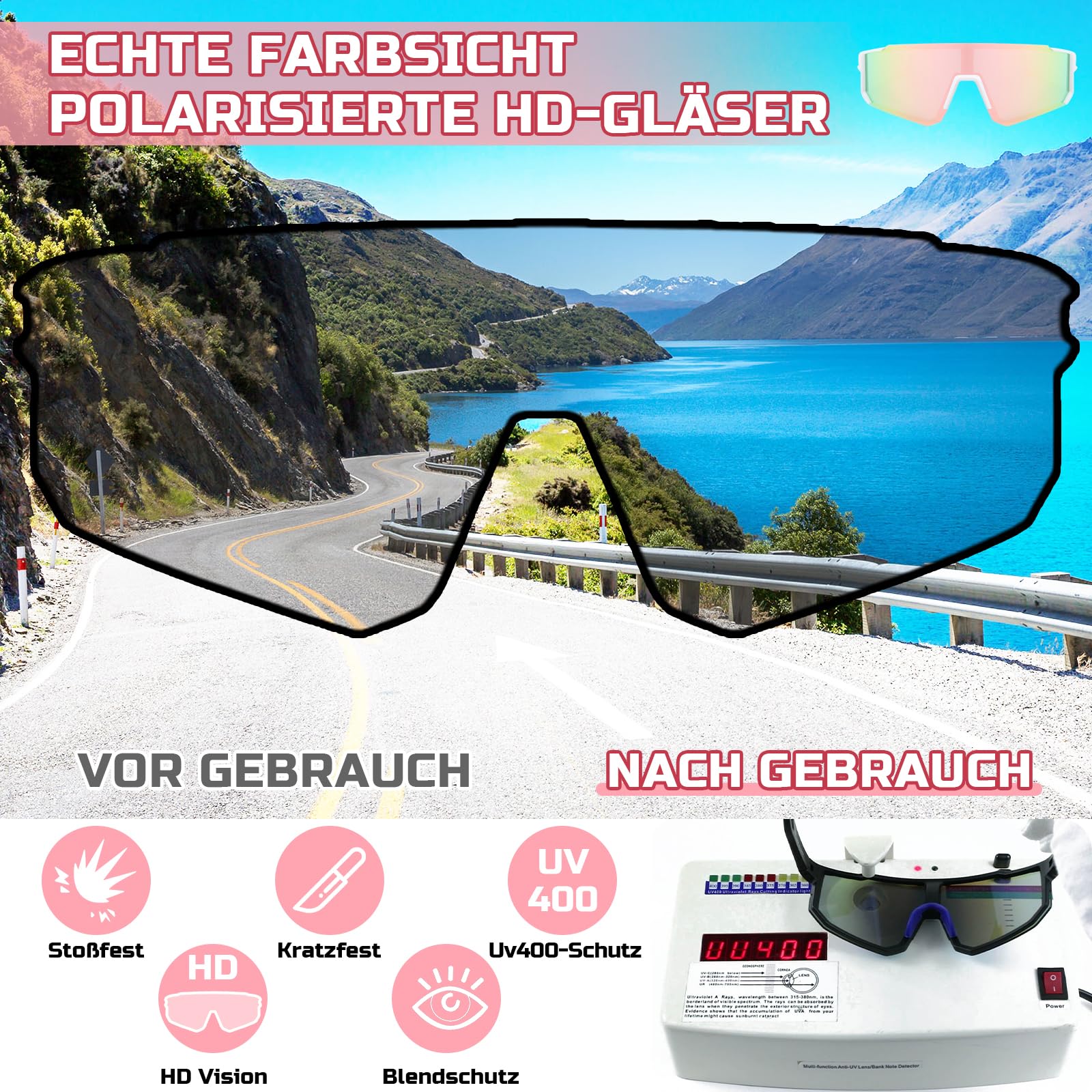 Schnelle Brille Sport Sonnenbrille Herren Damen Polarisierte Sonnenbrille Fahrradbrille Laufbrille für MTB Rennrad Radfahren Biking Ski FahrradLaufen mit UV400 Schutzbrille
