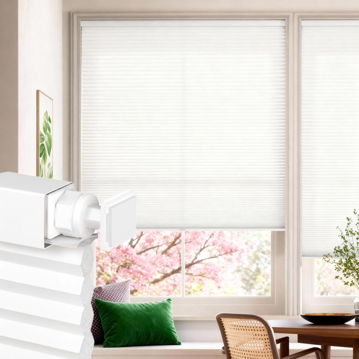 No Drilling Cellular Shades for Windows No Tools 1 inch Honeycomb Blinds Cordless Puch Free Honeycomb Shade for Indoor Window Shades.White,54.5" W x 50" H (138.43cmW x 127cmH)