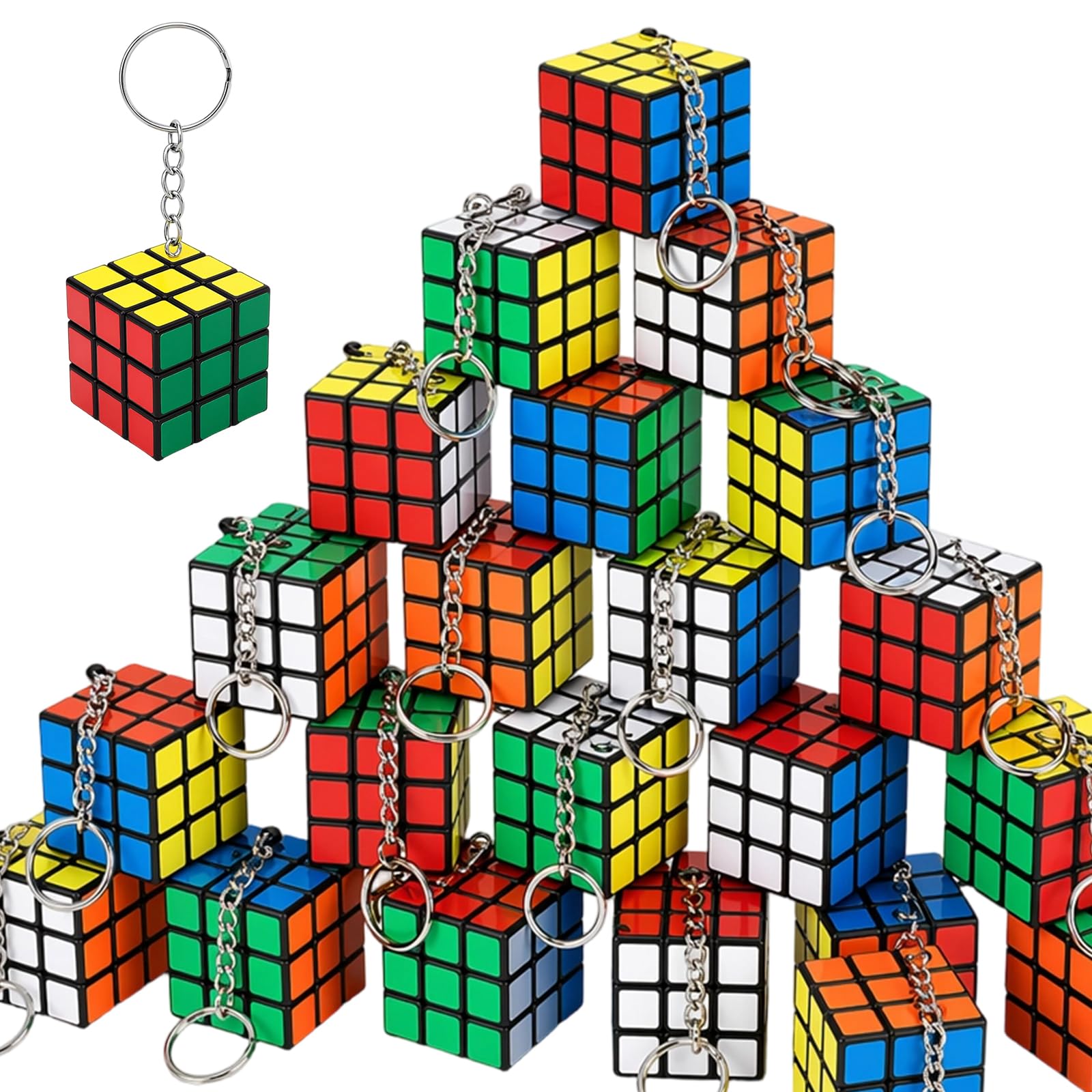 Mini Rubix Cube Set, 20 Pack 3x3 Speed Cube Keyrings