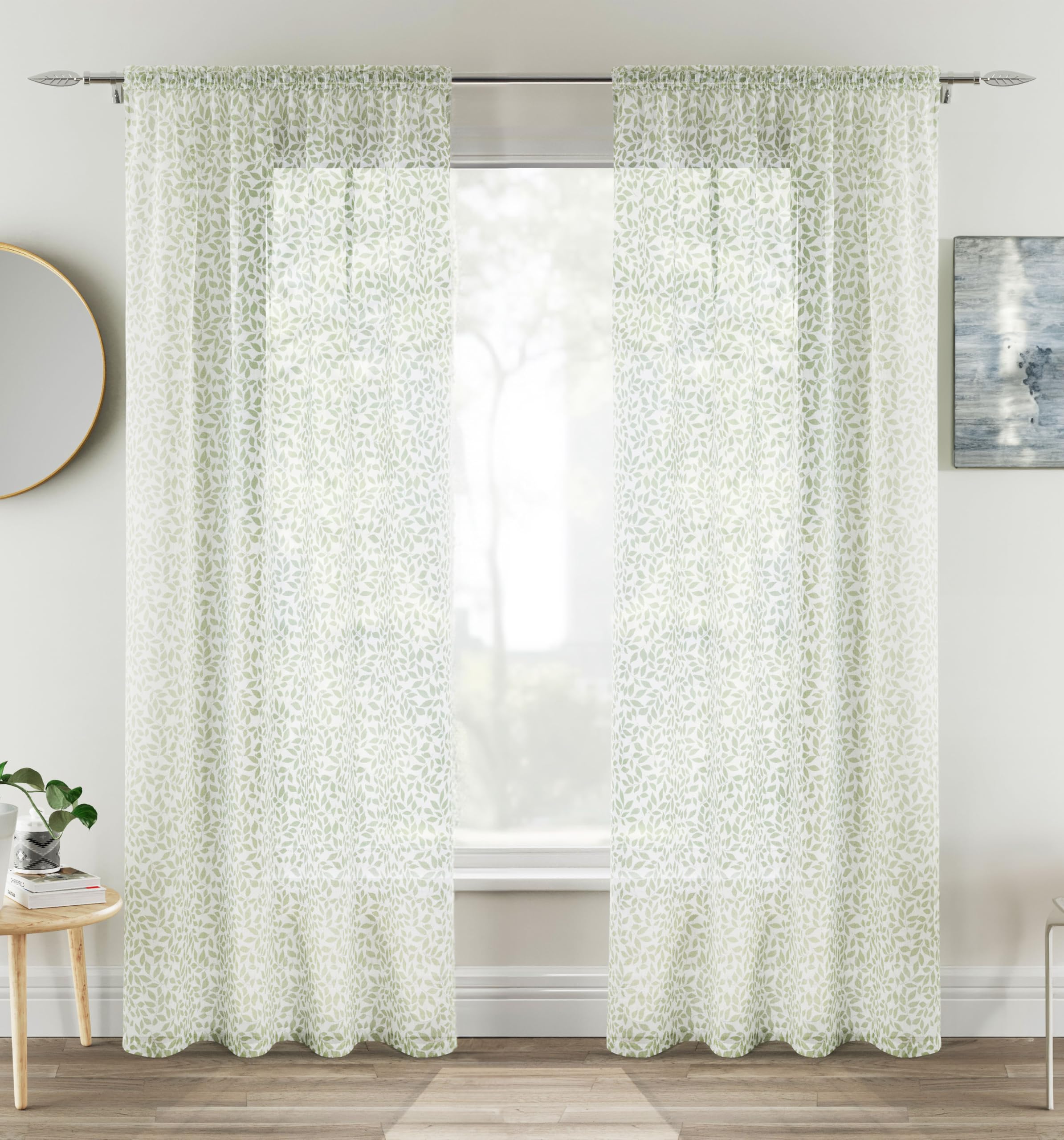 Tyrone Textiles  Green Willow Linen Look Leaf Print Panel - Pair in Size 140x183cm, Sports Direct