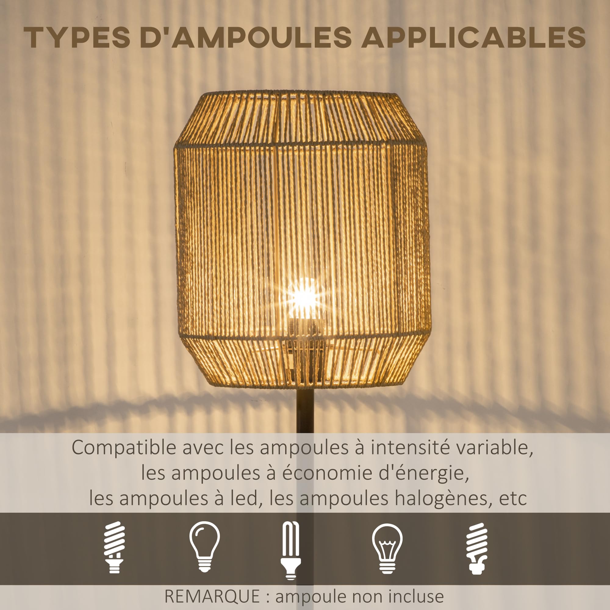 HOMCOM Lampadaire sur Pied Vintage en Métal Design Naturel Ø 26 x 164H cm