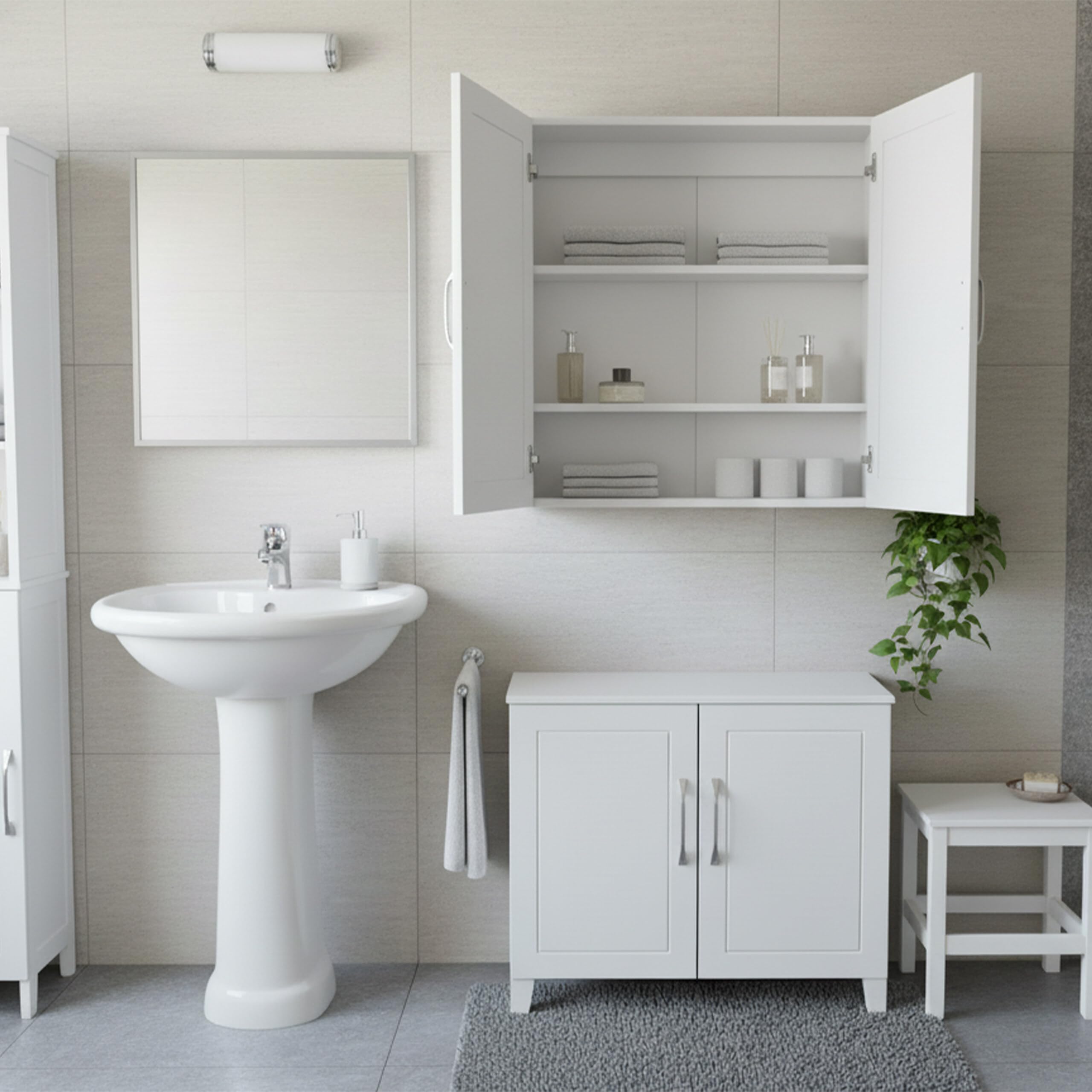 Relaxdays Armoire Murale de Salle de Bain, 2 étagères Ajustables, H x L x P : 60 x 60 x 18 cm, Style Rustique, Blanc.