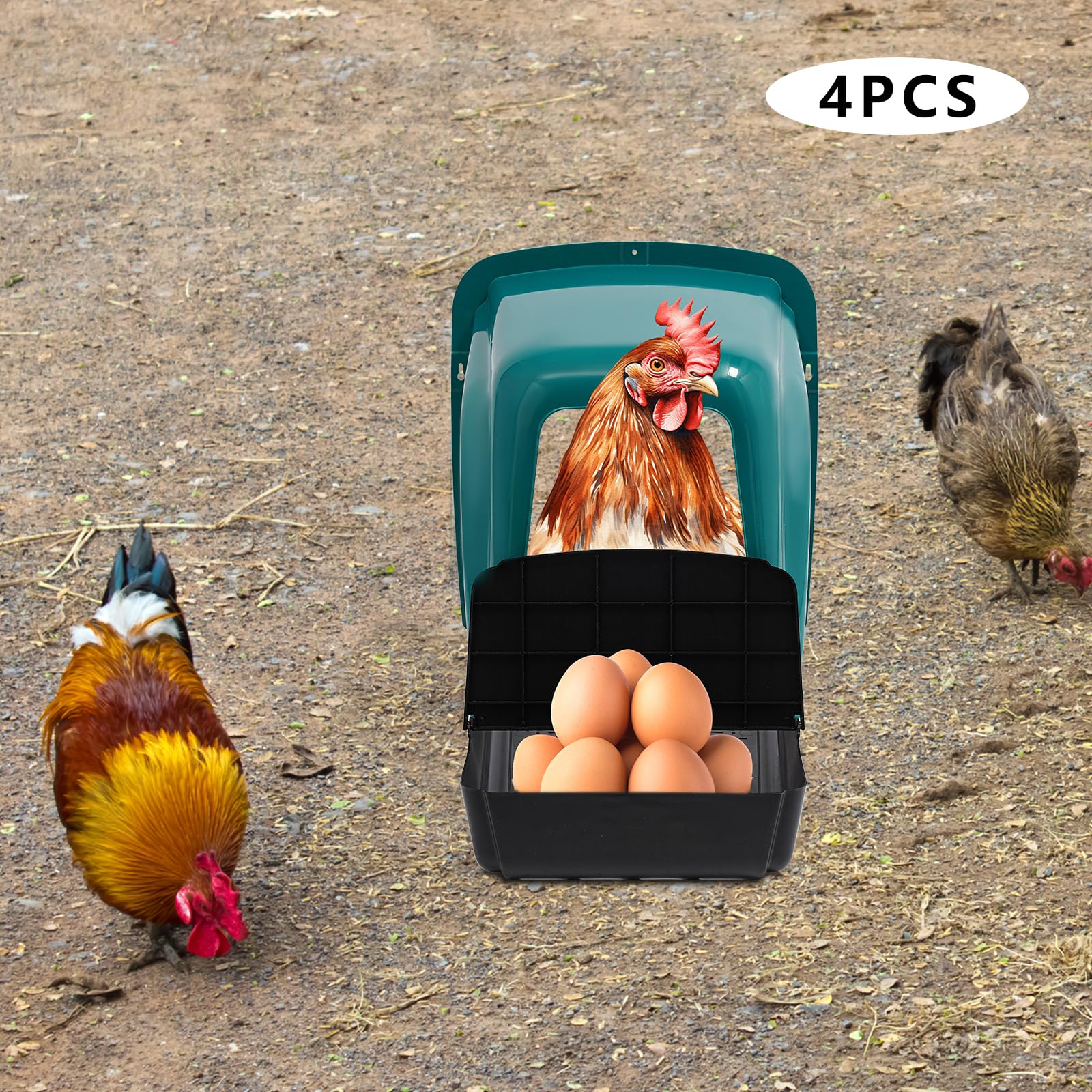 4 nidos para pollos, 46,6 x 39 x 41,5 cm, de plástico, montaje en pared, con suelo inclinado, aislante más cálido que la madera/metal en invierno, nido de aves de corral, accesorios para gallinero