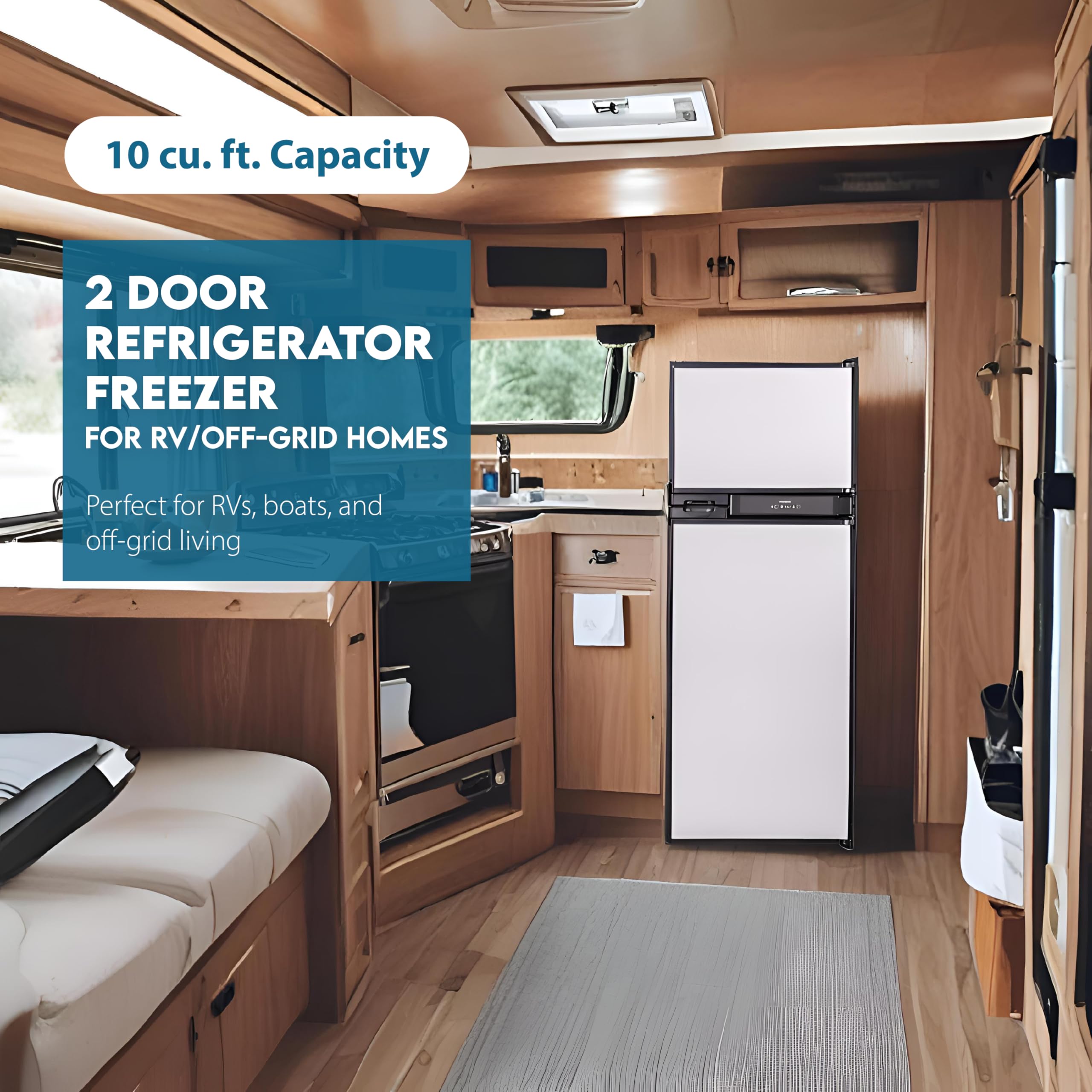 Conserv 12V DC 10 cu.ft. Built-in Top Freezer Energy Efficient Refrigerator – for RVs, Camper Vans, Tiny Homes & Off-Grid Living with LED Light, Lock, Adjustable Shelves, Reversible Door on Fridge.com